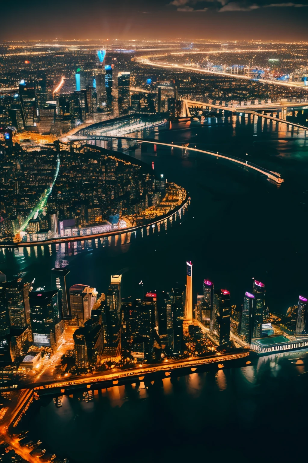 city night view neon View from the air