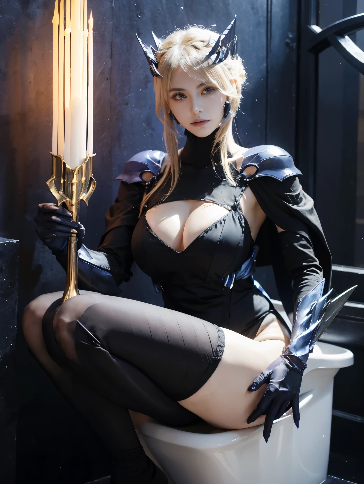 Artoria Pendragon、Lancer Alter、spear alter、Artoria Pendragon, Artoria Pendragon(lancer alter)、beautiful face, lancer alter、1 girl,Supervillains、elegant adult woman、Pee、Urine、toilet、toilet bowl、放Urine