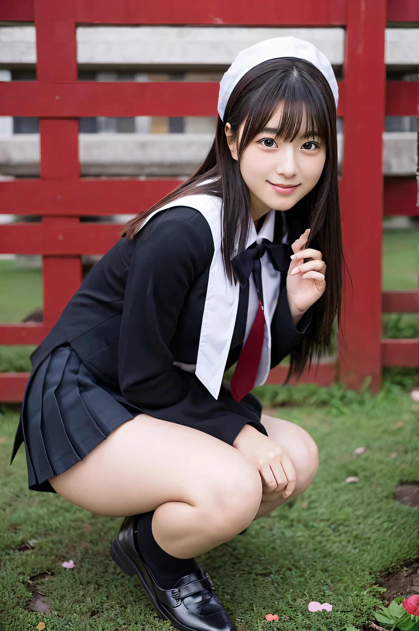 cute japanese girl (18-year-old) High school uniform wearing black miniskirt has Valentine chocolate