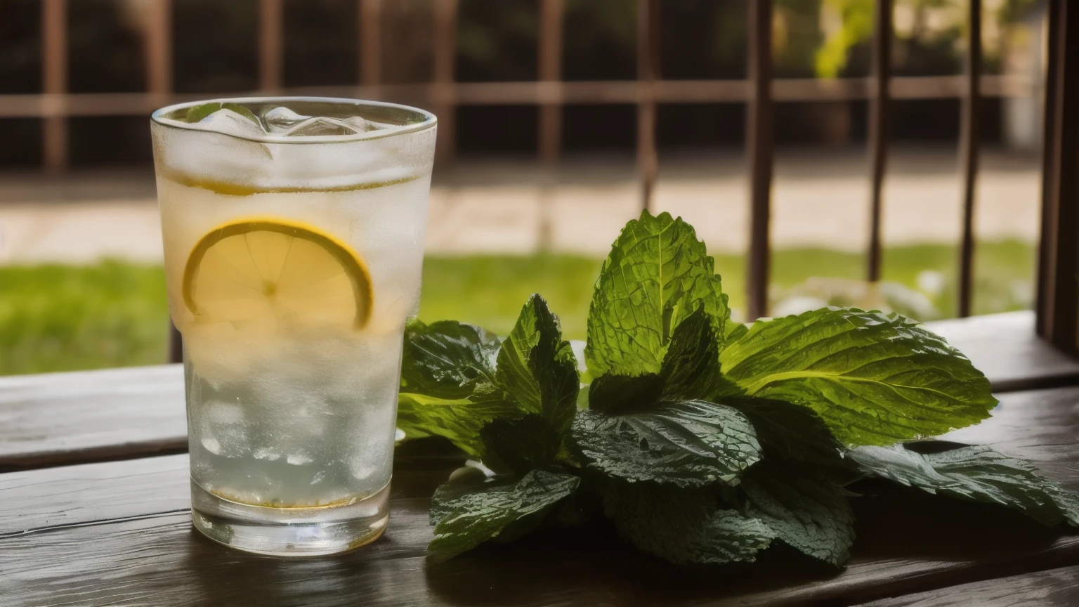 hyper ultra realistic photographs full body of A tall glass of ice-cold lemonade, condensation dripping down its sides, sits bathed in sunlight on a porch swing. A sprig of fresh mint rests on top, its leaves releasing a refreshing aroma. The background is a vibrant summer landscape, with lush green grass and swaying palm trees. ratio 16:9, 4k, 8k resolution, High quality photo, high detailed, imagesharp focus, Cinematic lighting,hyperdetailed & Unreal engine, detail, realism, photography,cinematography, camera NIKON, lens NIKKOR flagship, masterpiece. hyper-maximalism, ultradetailed photorealistic, light skin imperfections, final render, vray, photo, fashion
