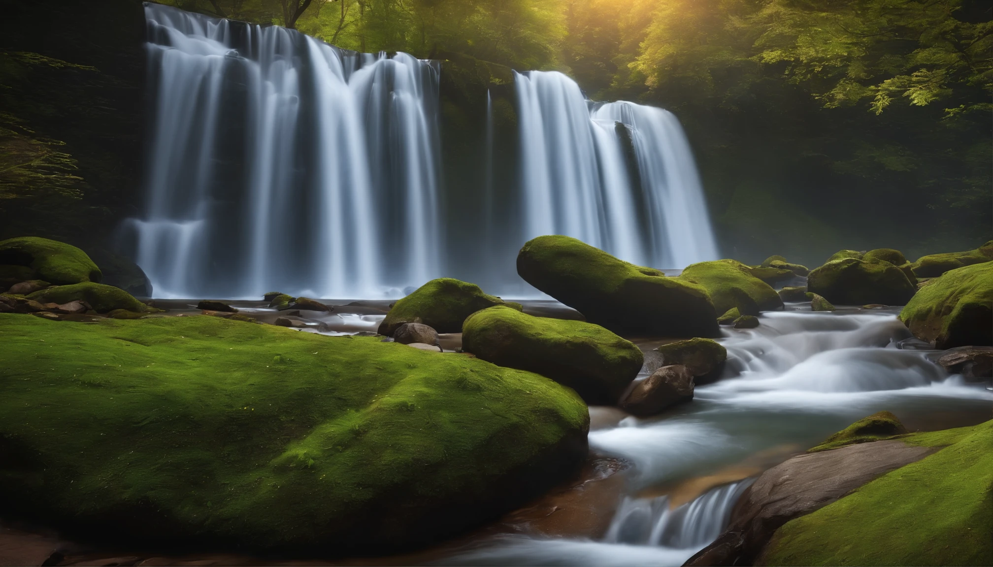 clear day, waterfalls, photo realistics, 8k