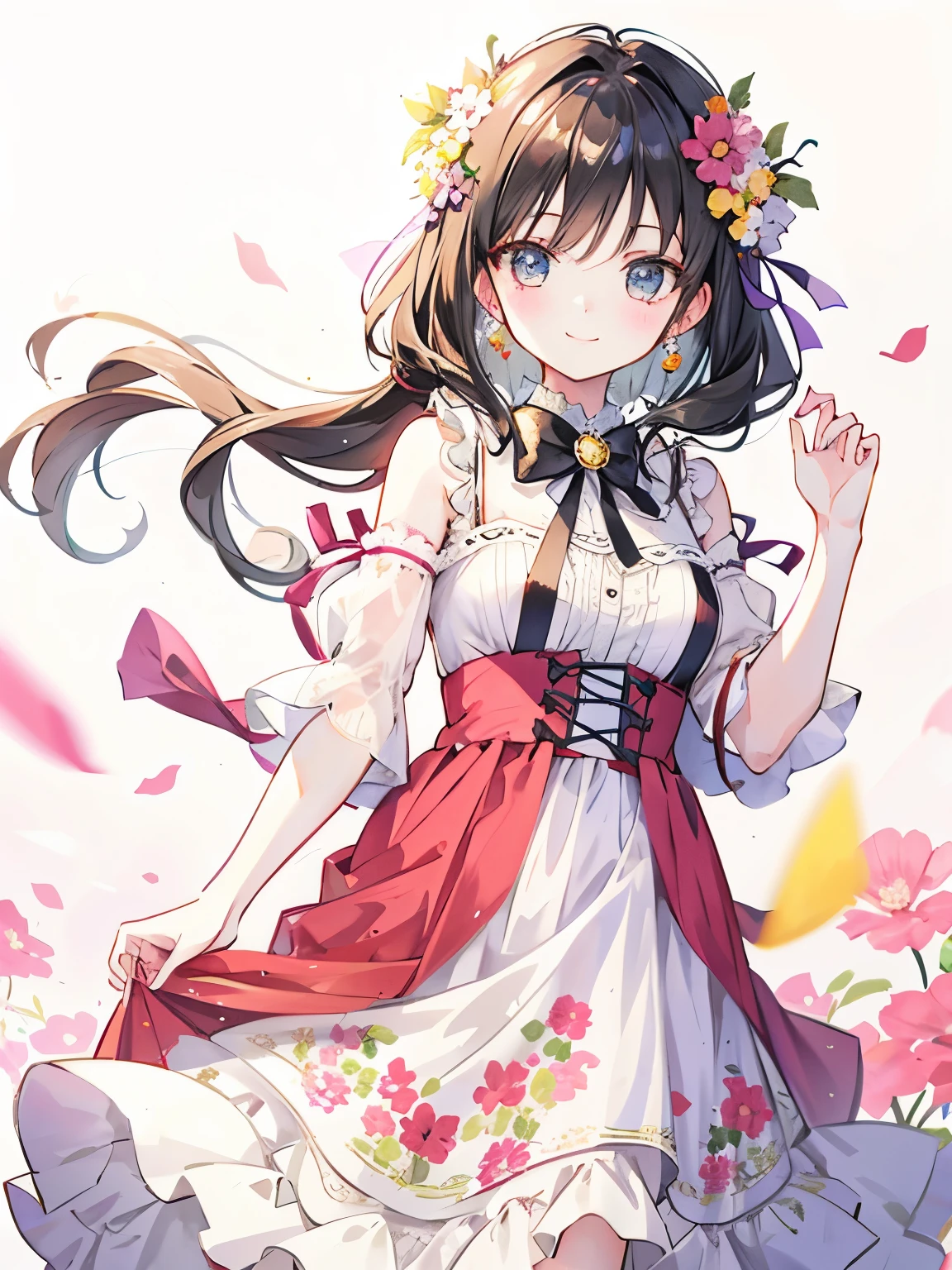 girl,Classical dresses,smile,Background full of flowers,