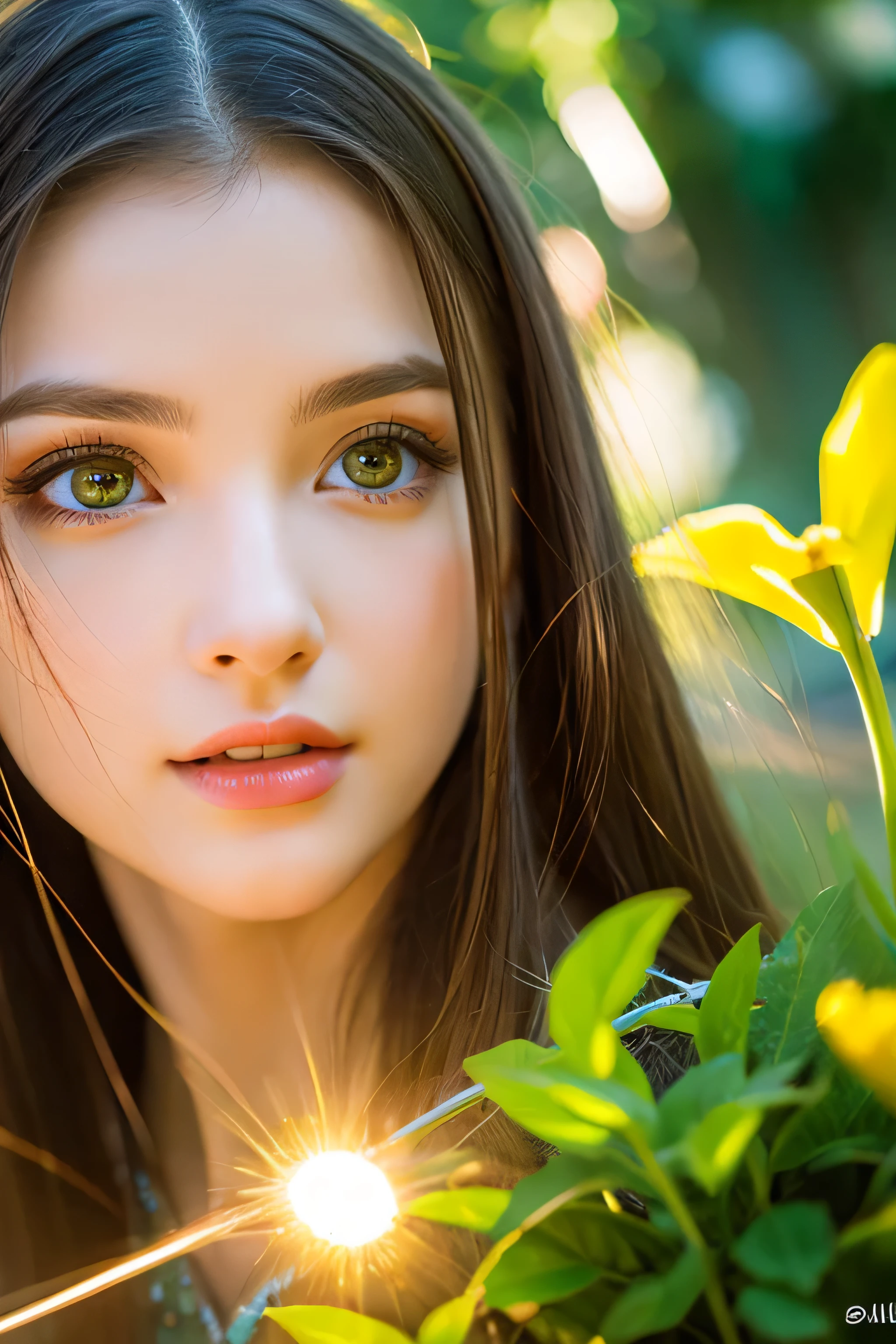 (girl) beautiful and fine eyes, beautiful detailed lips, highly detailed eyes and face, long eyelashes, girl with a golden bat, Thunder magic, vivid flowers々A garden full of lush greenery, golden sun rays, Bright colors, magical atmosphere, A glowing aura surrounding the bat, sparks of electricity, Dynamic and powerful poses, A sense of mystery and enchantment, photorealistic rendering, High resolution image quality, Bokeh effect, dynamic lighting effects.