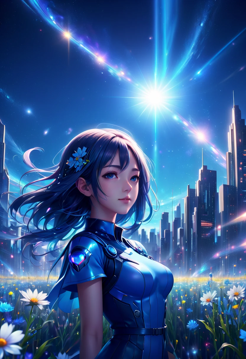 standing in the darkness admiring vibrant stars, twinkling in the night sky, meteor, (best quality, masterpiece, Representative work, official art, Professional, Ultra high detail, 8k)