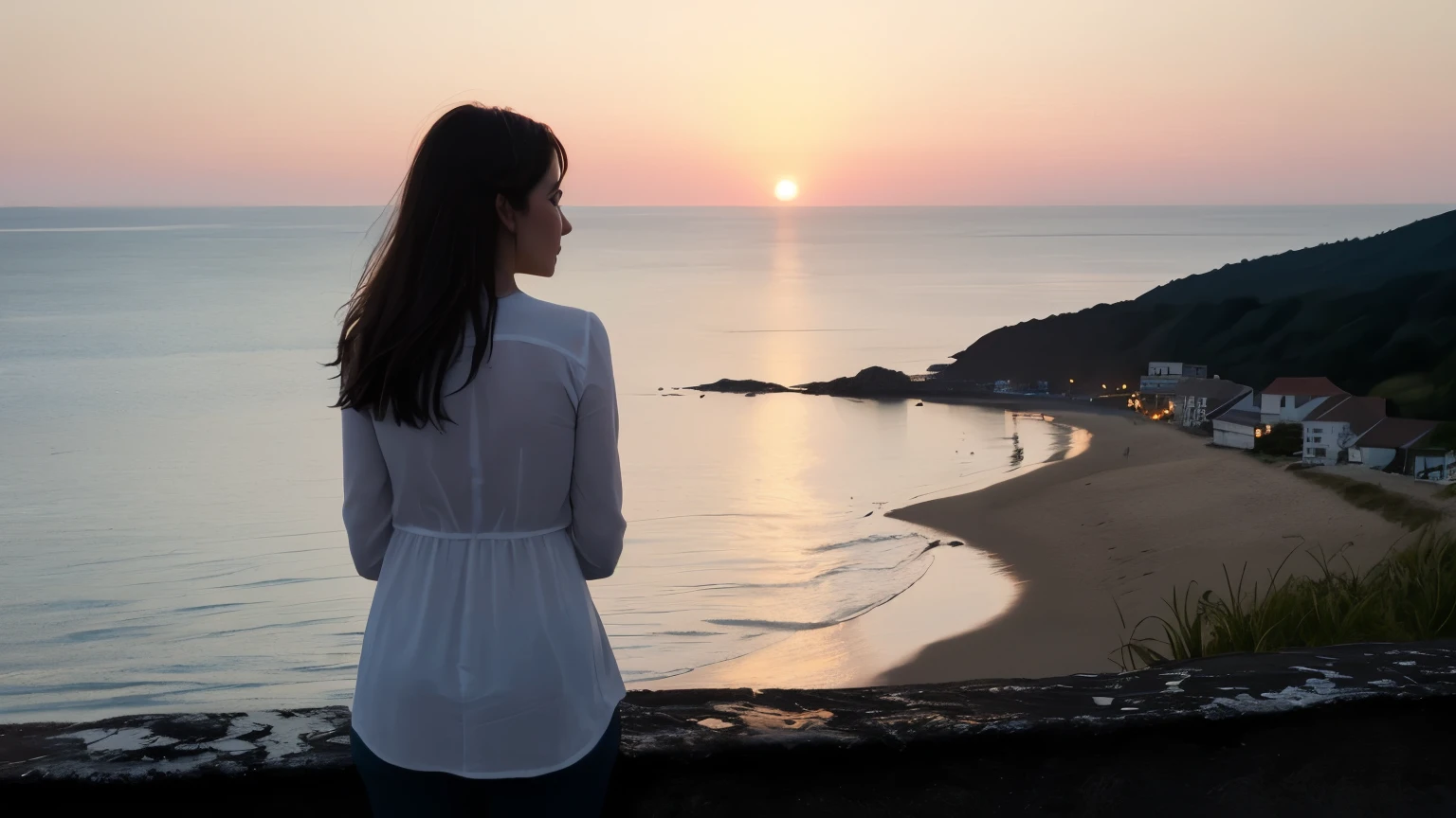 Emily watching the sunset over the seaside village, a sense of peace in her heart. Despite the sorrow, Emily's journey brought closure to Lily's heart, and she found solace in the memories of their love. As Emily watched the sun set over the horizon, she knew that even though Jack's promise was forgotten by time, his love had touched the lives of two souls forever.