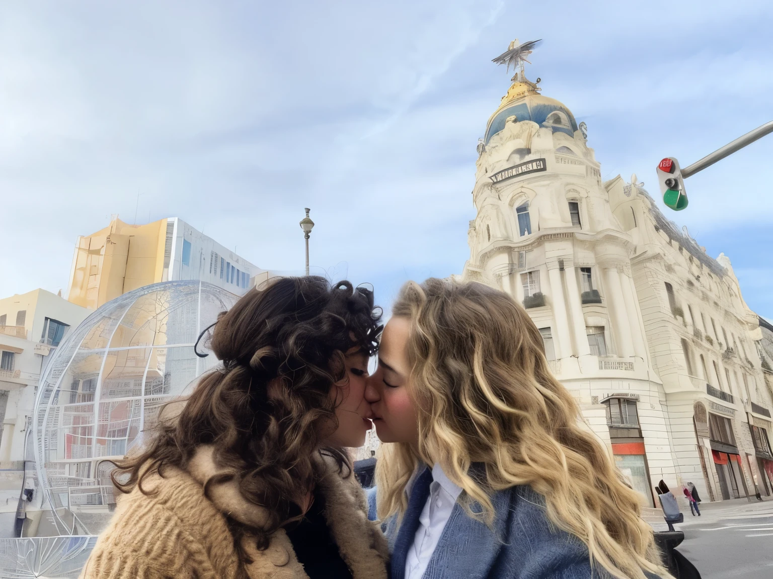 two women besar each other on a city street, beso lésbico, 📷 ausencia y rumpleteazer, besar together cutely, two women besar at a carnival, Madrid, portrait of two girls besar, besar together, Ashteroth, besar each other, lesbianas, besar, dos hermosas mujeres enamoradas, 😭🤮 💔, imagen de perfil