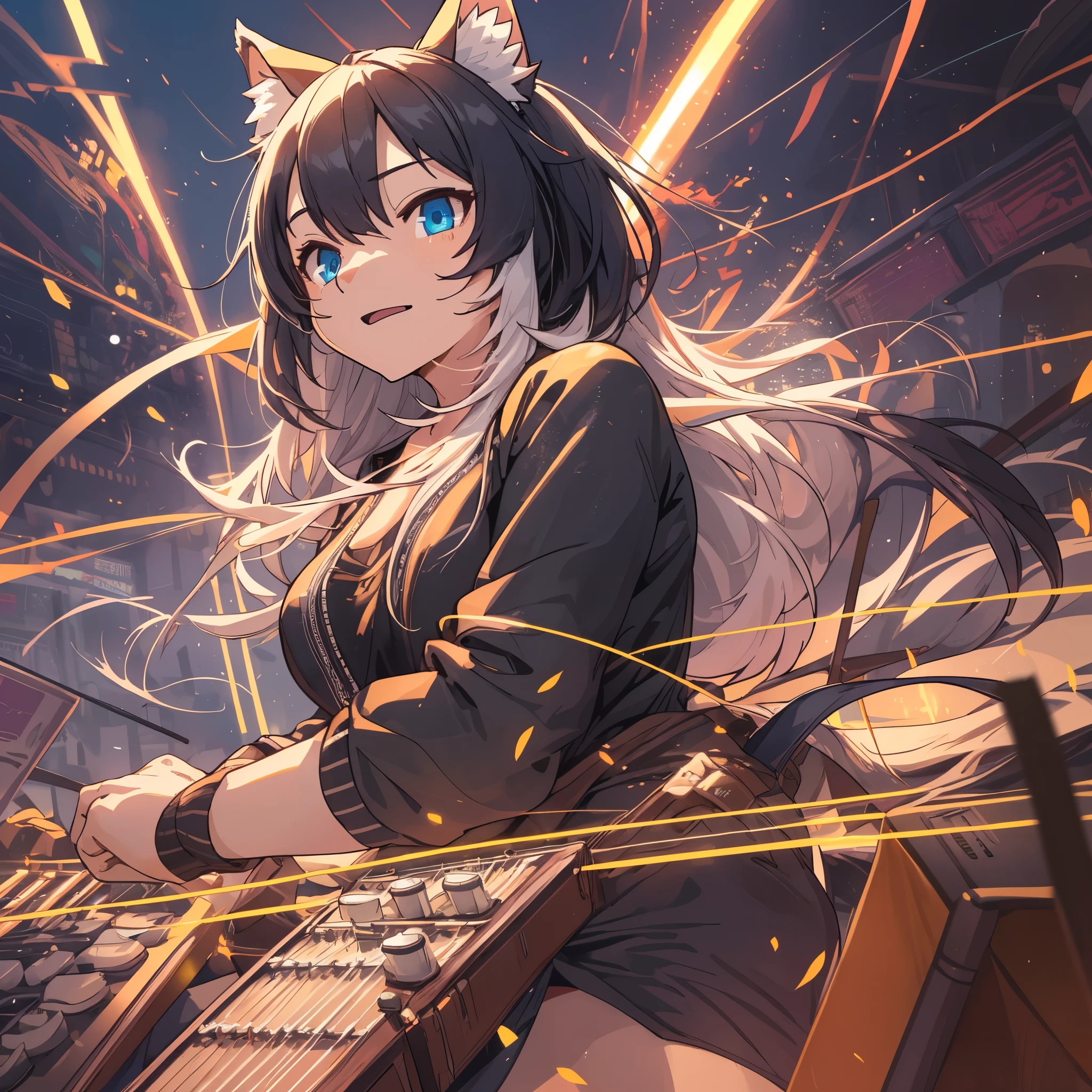 top quality, best quality, High-quality illustrations, masterpiece, super high resolution, detailed background, Rock Band Concerts, Musical instrument performance, Stage Performance, hot air, 6+boys, 6+girls, absurdres(highly detailed beautiful face and eyes)perfect anatomy, expression, good lighting, cinematic shadow(kemono, furry anthro)(sound effects, motion blur),