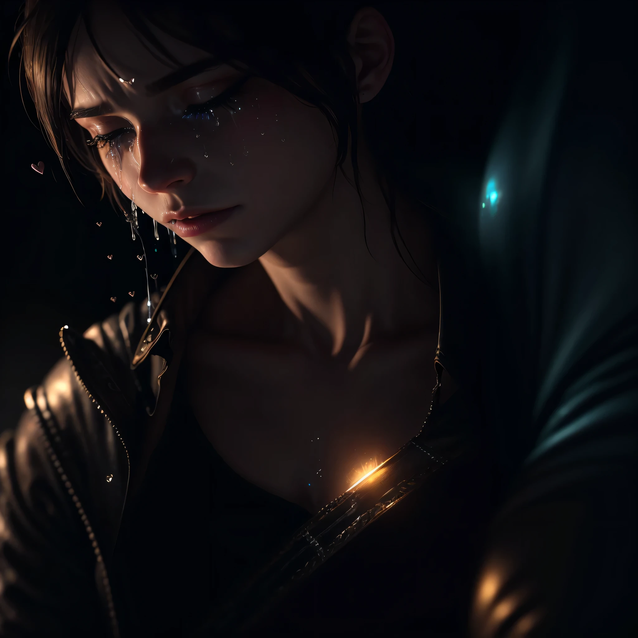 octane render, hdr, (hyperdetailed:1.15), (soft light, sharp:1.2), strong crying man, hurt woman, many hearts, ultra detailed, flying hearts, beating hearts, soul ripping, mist dripping, bleeding heart, broken hearts, sadness flowing, tears glowing, rainbow hope, ethereal, spiritual, feels like death