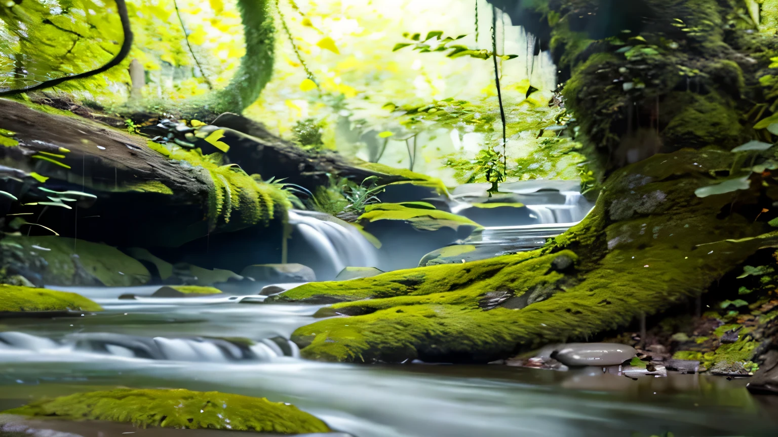 dense forest,moss,river