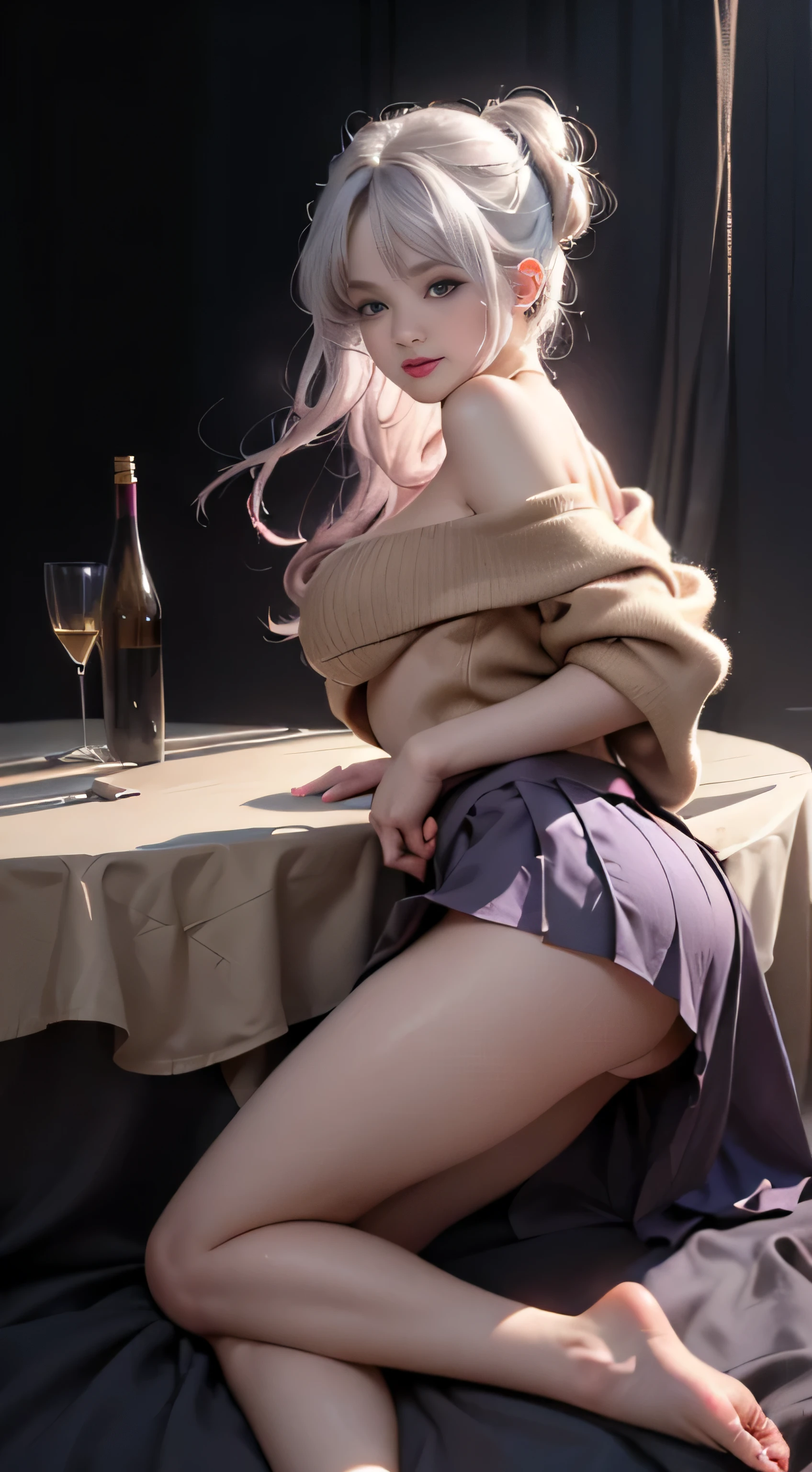 (((on the bed、woman sleeping face down)))、(Rear view)),(look back)(I can see your back)、(sleep on your stomach)1 girl, silver hair, striped hair, bangs, 鈍いbangs, long hair, pink hair, aqua eye, long eyelashes, purple eyes, compensate, smile, parted lips, realism, verism, surrealism, written boundary depth, one person'point of view, f/1.8, 135mm, canon, nffsw, retina, table top, Accurate, anatomically correct, rough skin, Super detailed, advanced details, high quality, 最high quality, High resolution, 1080P, hard disk, 4K, 8K、(coarse short sweater)floating off the shoulders、off shoulder body angle))、(stick out your butt)((sexy pose))、(camel toe),((no skirt))、(camel toe),( tongue、膣兰)、shiny skin。realistic、Photoreal:1.37)、(K-POP idol)、medium hair、(pink blush)、(reveal)、(one personで)、dynamic pose (slim legs)、erotic、nffsw、Highly detailed ambient occlusion、超High resolution,