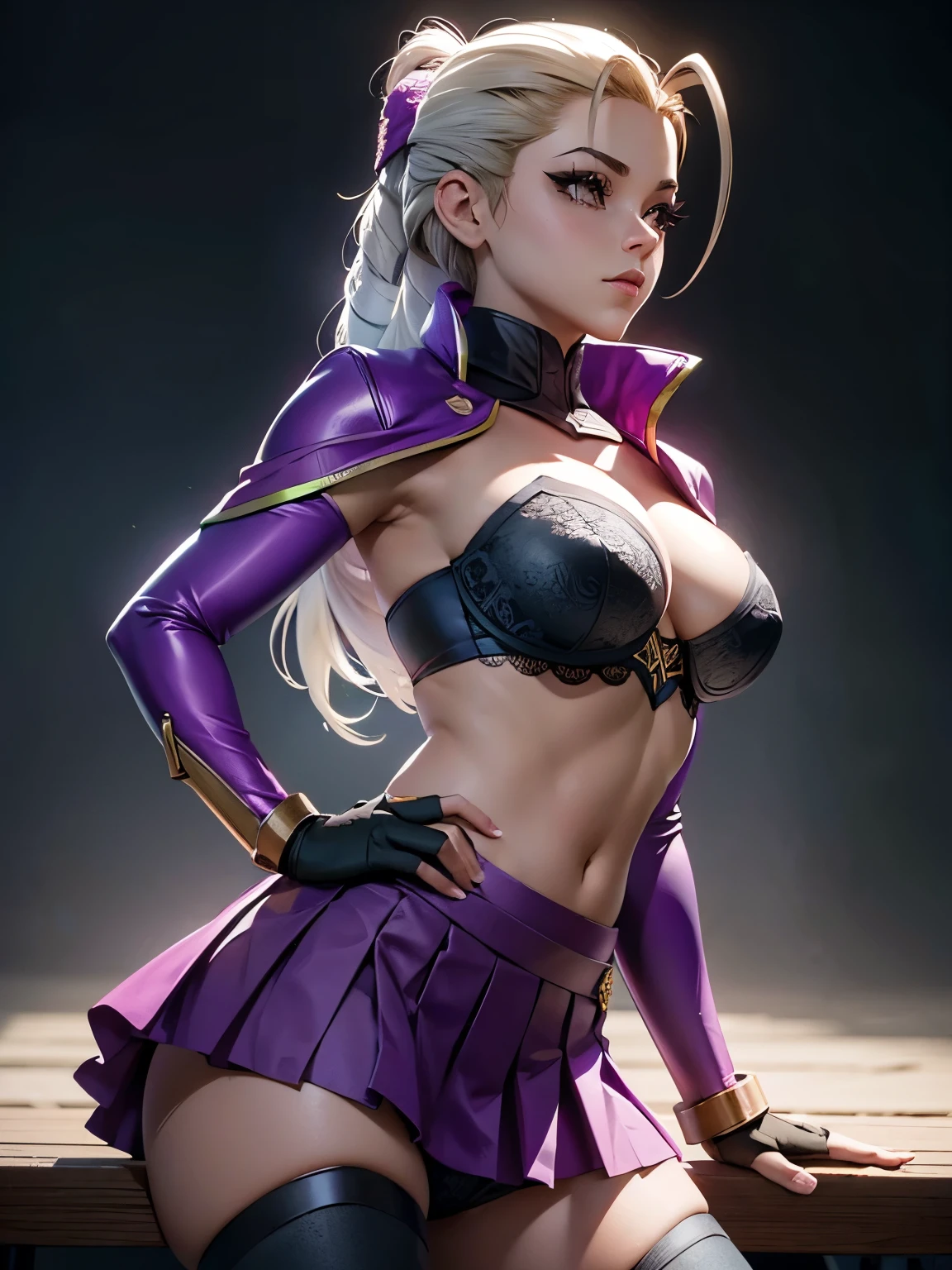 (papel de parede CG Unit 8K extremamente detalhado),(obra de arte), (melhor qualidade), (ultra-detalhado), (best illustration),(melhor sombra), (delineador afiado, sombra, olhos detalhados:1.1), 1girls, bench, , female, female only, looking at viewer, miniskirt, public, solo, thong