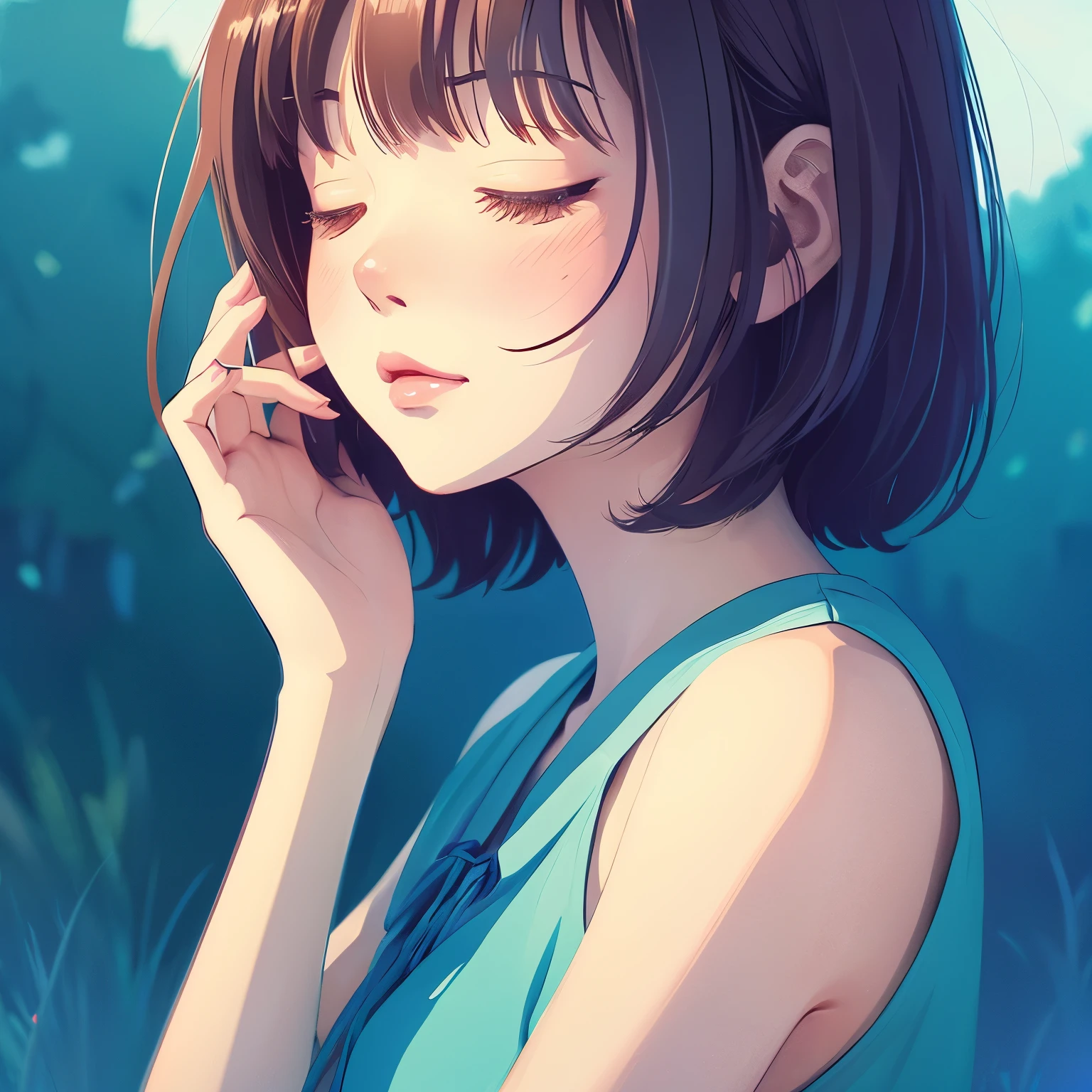bob hair、animeAn illustration、kind、close your eyes、Calm、woman、kind、Calm、anime、An illustration