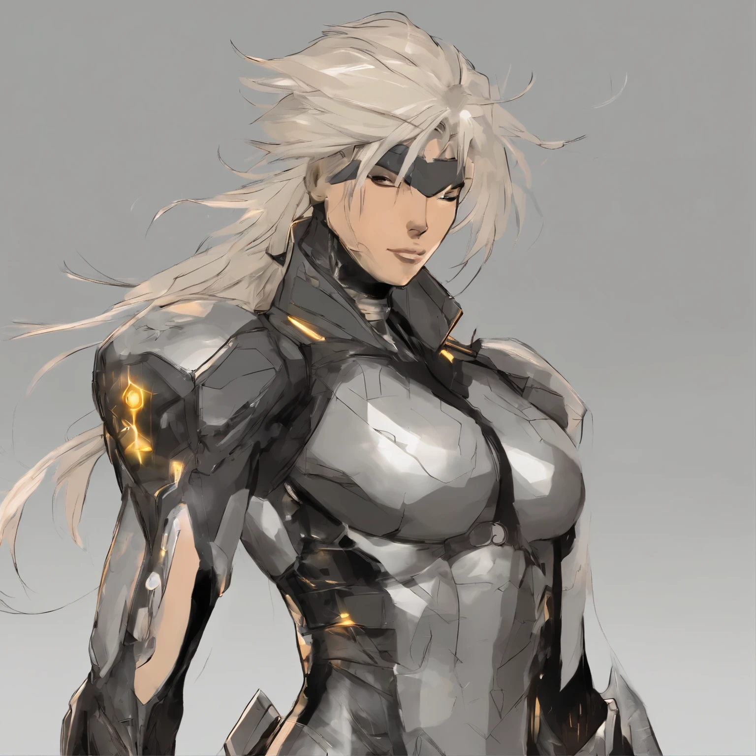 Raiden from metal gear rising if he was a female, is female, has large breasts