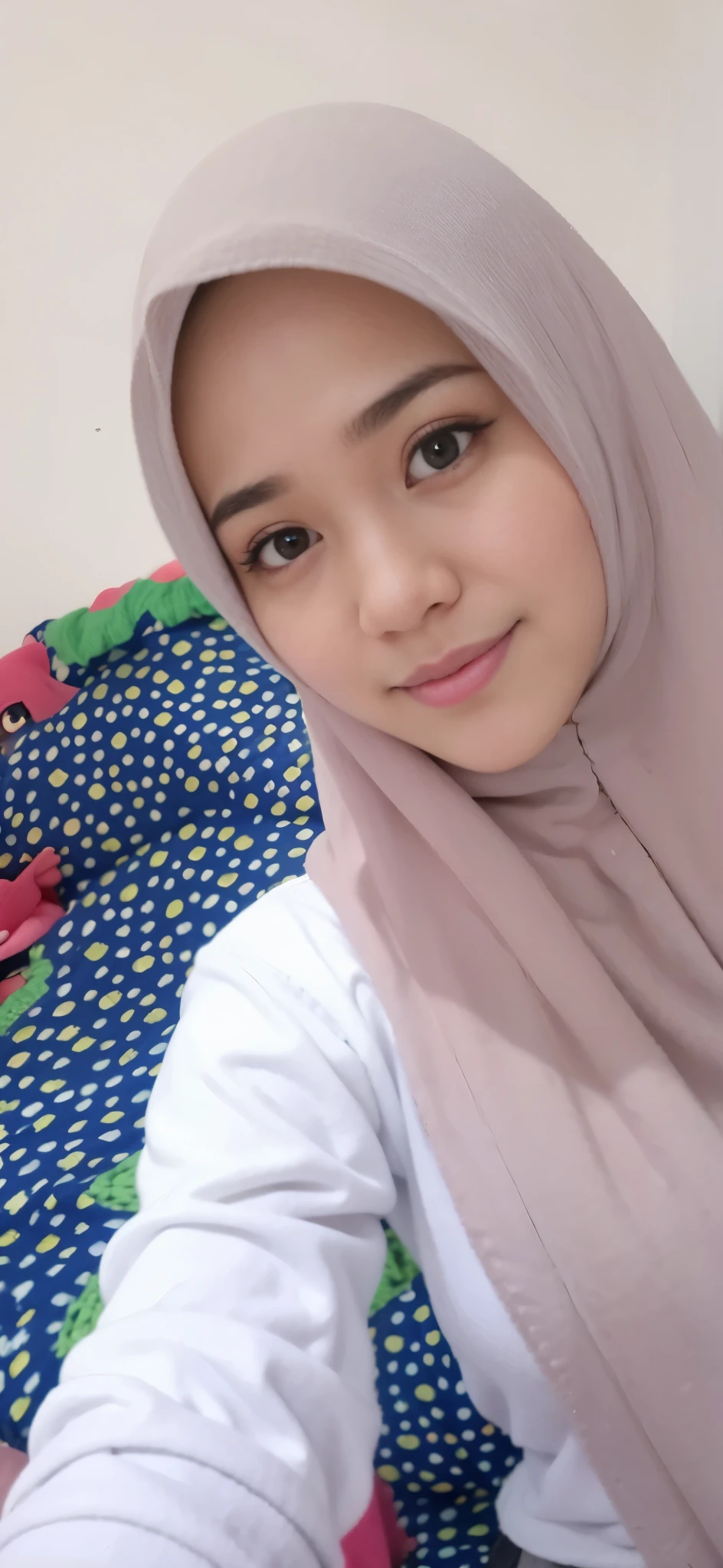 mira filzah holding a cup of coffee wearing big knitted sweater and panties in night city street, (mira filzah:1.6), wearing hijab, cute cat by her side, pastel color hijab, smal head, perfect body proportion,  body,