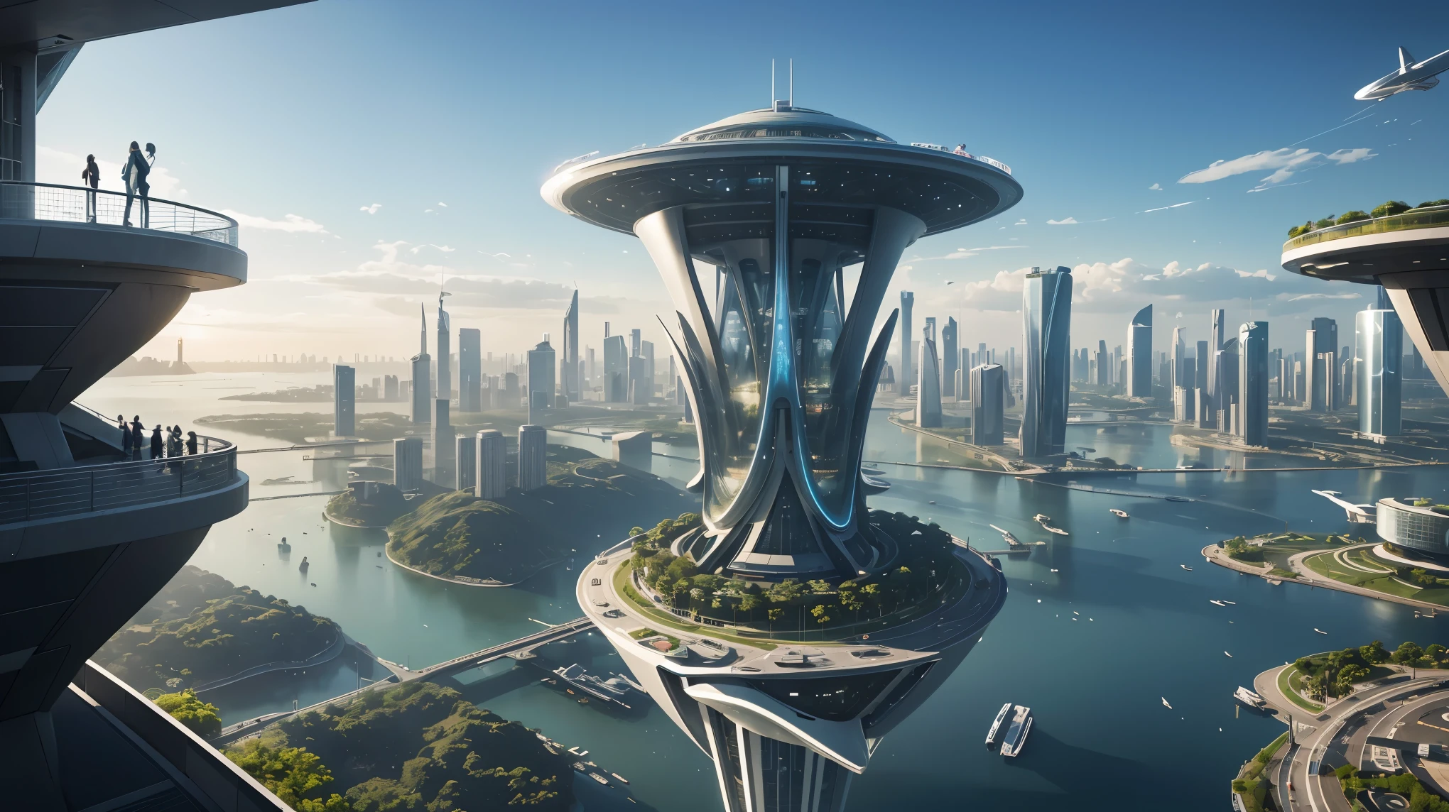 (Best quality,4K,8K,A high resolution,Masterpiece:1.2),Ultra-detailed,(Realistic,Photorealistic,photo-realistic:1.37),Futuristic floating city,Futuristic technology,Huge urban high-tech tablet platform,Airship,Floating in the sky,Futuristic city,Small airships around,High-tech hemispherical platform,Colorful lights,Advanced architecture,modernn architecture,skyscrapper,Access the cloud,Scenic beauty,view over city,Impressive design,Blend seamlessly with nature,energetic and vibrant atmosphere,Futuristic transportation system,Parking is suspended,Transparent path,Lush greenery,Sky gardens,cascading waterfalls,Magnificent skyline,reflections on the water,Sparkling river,Architectural innovation,futuristic skyscrapers,Transparent dome,The shape of the building is unusual,Elevated walkway,Impressive skyline,Glowing lights,Futuristic technology,Minimalist design,Scenic spots,Panoramic view,Cloud Piercing Tower,Vibrant colors,epic sunrise,epic sunset,Dazzling light display,magical ambiance,The future city,Urban Utopia,LuxuryLifestyle,Innovative energy,sustainable development,Smart city technology,Advanced infrastructure,Tranquil atmosphere,Nature and technology live in harmony,Awesome cityscape,Unprecedented urban planning,Architecture connects seamlessly with nature,High-tech metropolis,A cutting-edge engineering marvel,The future of urban living,Visionary architectural concept,Energy-efficient buildings,Harmony with the environment,A city floating above the clouds,Utopian dreams become reality,The possibilities are endless,State-of-the-art transportation network,Green energy integration,Innovative materials,Impressive holographic display,Advanced communication system,Breathtaking aerial view,Quiet and peaceful environment,Modernist aesthetics,Ethereal beauty