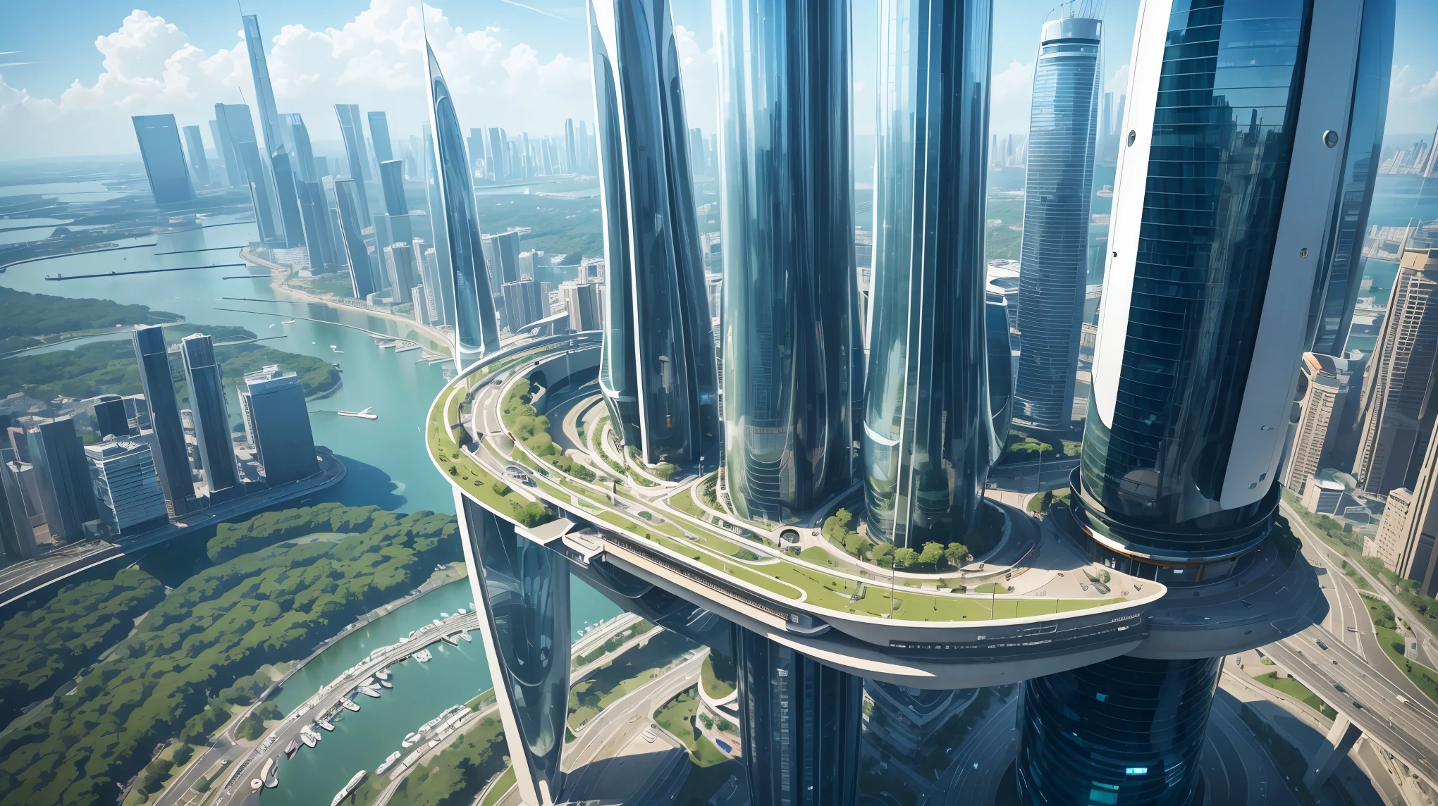 (Best quality,4K,8K,A high resolution,Masterpiece:1.2),Ultra-detailed,(Realistic,Photorealistic,photo-realistic:1.37),Futuristic floating city,Futuristic technology,Huge urban high-tech tablet platform,Airship,Floating in the sky,Futuristic city,Small airships around,High-tech hemispherical platform,Colorful lights,Advanced architecture,modernn architecture,skyscrapper,Access the cloud,Scenic beauty,view over city,Impressive design,Blend seamlessly with nature,energetic and vibrant atmosphere,Futuristic transportation system,Parking is suspended,Transparent path,Lush greenery,Sky gardens,cascading waterfalls,Magnificent skyline,reflections on the water,Sparkling river,Architectural innovation,futuristic skyscrapers,Transparent dome,The shape of the building is unusual,Elevated walkway,Impressive skyline,Glowing lights,Futuristic technology,Minimalist design,Scenic spots,Panoramic view,Cloud Piercing Tower,Vibrant colors,epic sunrise,epic sunset,Dazzling light display,magical ambiance,The future city,Urban Utopia,LuxuryLifestyle,Innovative energy,sustainable development,Smart city technology,Advanced infrastructure,Tranquil atmosphere,Nature and technology live in harmony,Awesome cityscape,Unprecedented urban planning,Architecture connects seamlessly with nature,High-tech metropolis,A cutting-edge engineering marvel,The future of urban living,Visionary architectural concept,Energy-efficient buildings,Harmony with the environment,A city floating above the clouds,Utopian dreams become reality,The possibilities are endless,State-of-the-art transportation network,Green energy integration,Innovative materials,Impressive holographic display,Advanced communication system,Breathtaking aerial view,Quiet and peaceful environment,Modernist aesthetics,Ethereal beauty