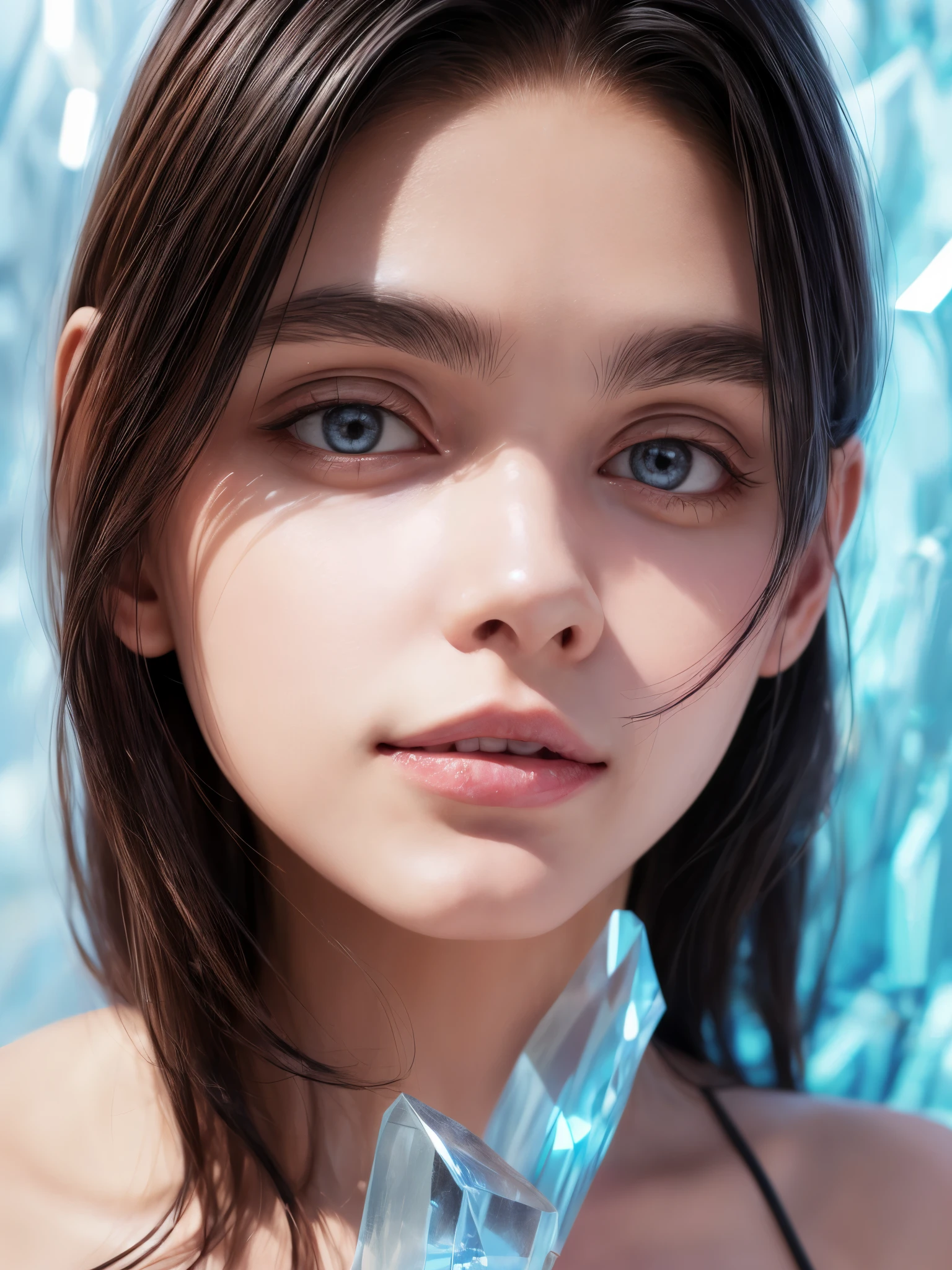 (best quality,ultra-detailed),(realistic:1.37)
,portrait,ice sculpture,beautiful detailed eyes,beautiful detailed lips,shimmering dress,icy atmosphere,sparkling crystals,reflection,icy textures,light blue background,subtle shadows,vivid colors,studio lighting.