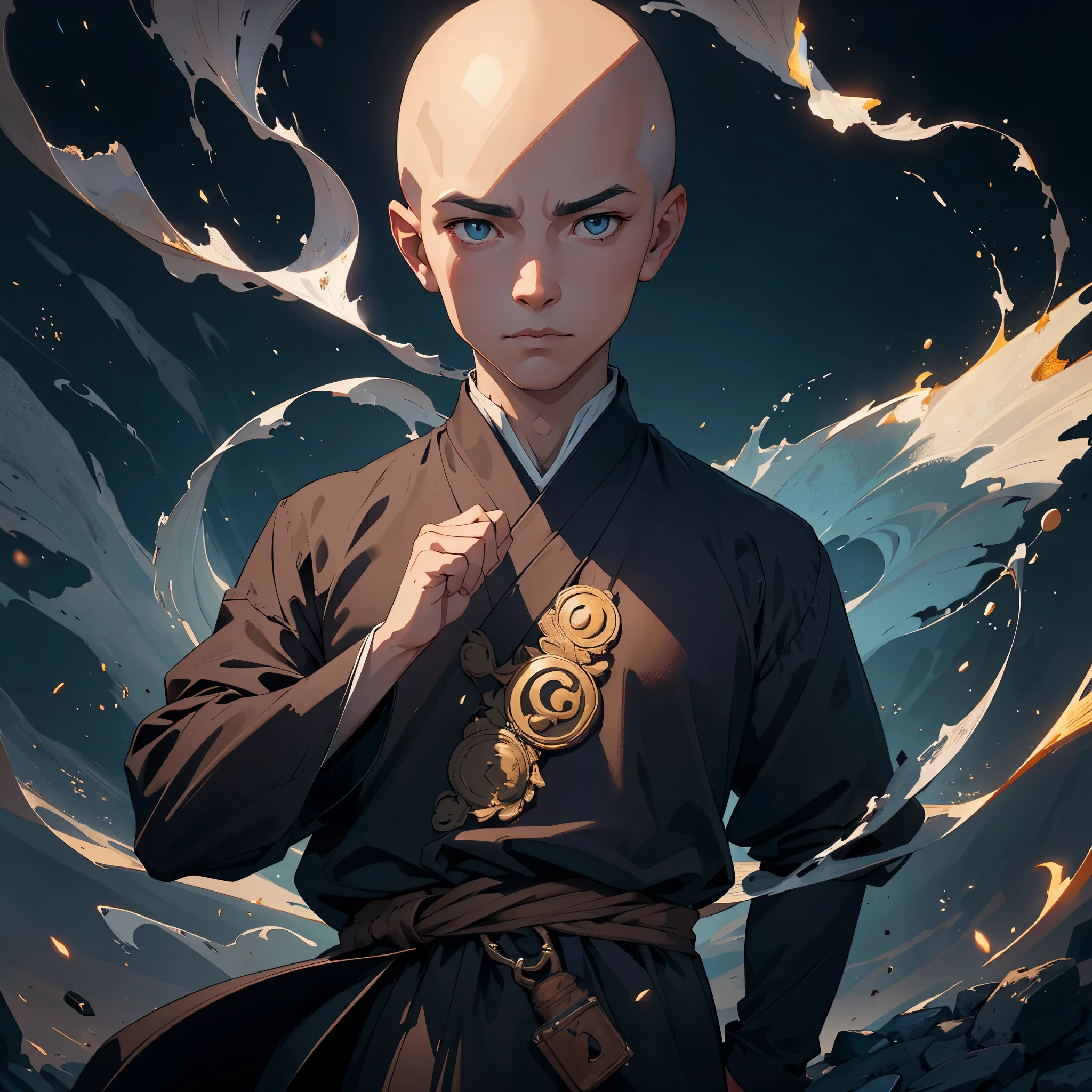 In this prompt, we have a detailed description of a scene featuring a young bald monk fighting the undead in a village at night. The prompt contains information about the character's appearance, outfit, energy, and the overall atmosphere of the scene.
A bald monk, aged 25, stands at the center of the focal point, with a strong athletic build. His European features portray determination and resilience. He is dressed in a white fighting gi with platinum trim, emphasizing purity and elegance. The fabric of the gi flows gracefully and reflects the moonlight, adding a sense of ethereal beauty to the scene.
Surrounding the monk, holy energy with a dragon motif swirls around him. The energy signifies his divine abilities and acts as both a source of light and a weapon against the undead. The swirling energy creates dynamic patterns, enhancing the monk's movements and bringing a sense of power and mysticism to the scene.
The scene takes place in a village at night, shrouded in darkness and mystery. The moonlight casts long shadows, illuminating the cobblestone streets and the ancient buildings that line them. The village exudes an eerie atmosphere, with flickering lanterns and distant sounds of battle echoing through the air. The night sky is filled with ominous clouds, hinting at the impending danger.
To ensure the best quality and high resolution, the prompt begins with "(best quality, 4k, 8k, highres, masterpiece:1.2), ultra-detailed, (realistic, photorealistic, photo-realistic:1.37)". This indicates that we want the generated image to be of the highest quality, with an emphasis on realistic details. Other tags like HDR, UHD, and studio lighting further enhance the visual fidelity and overall appeal of the image.
The art style for this prompt leans towards a realism with a touch of fantasy. The focus is on capturing the essence of the scene and the character's emotions, rather than traditional portrait or landscape styles. The colors should evoke a sense of mystery and danger, with a dark and moody color palette dominated by deep blues, purples, and hints of fiery orange from the holy energy.
Lastly, the scene should be bathed in atmospheric lighting. The moonlight casts a soft, silvery glow, highlighting the monk's features and creating dramatic contrasts between light and shadow. The flickering lanterns in the village emit warm, golden light, adding depth and warmth to the overall composition.
Overall, this prompt aims to create a visually striking and immersive image of a young bald monk battling the undead in a mysterious village at night.