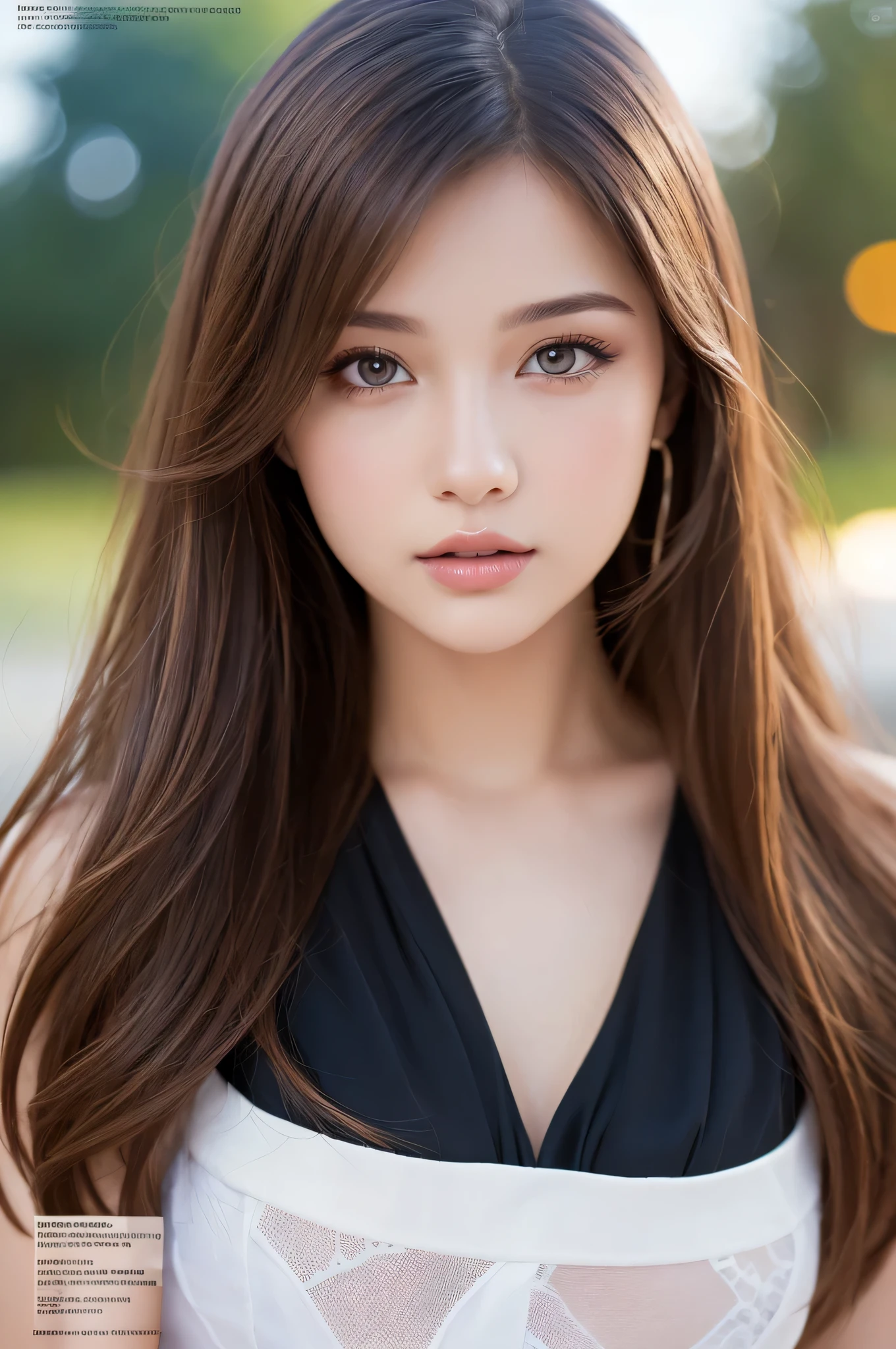 (best quality), (ultra-detailed), (llustration), (detailed light), (an extremely delicate and beautiful), 1young girl, long hair, brown hair, brown eyes, model, (women fashion magazine front cover:1.5), best quality, extremely detailed CG unified 8k wallpaper, High-definition raw color photos, professional photograpy, (((Bokeh))), depth of fields,