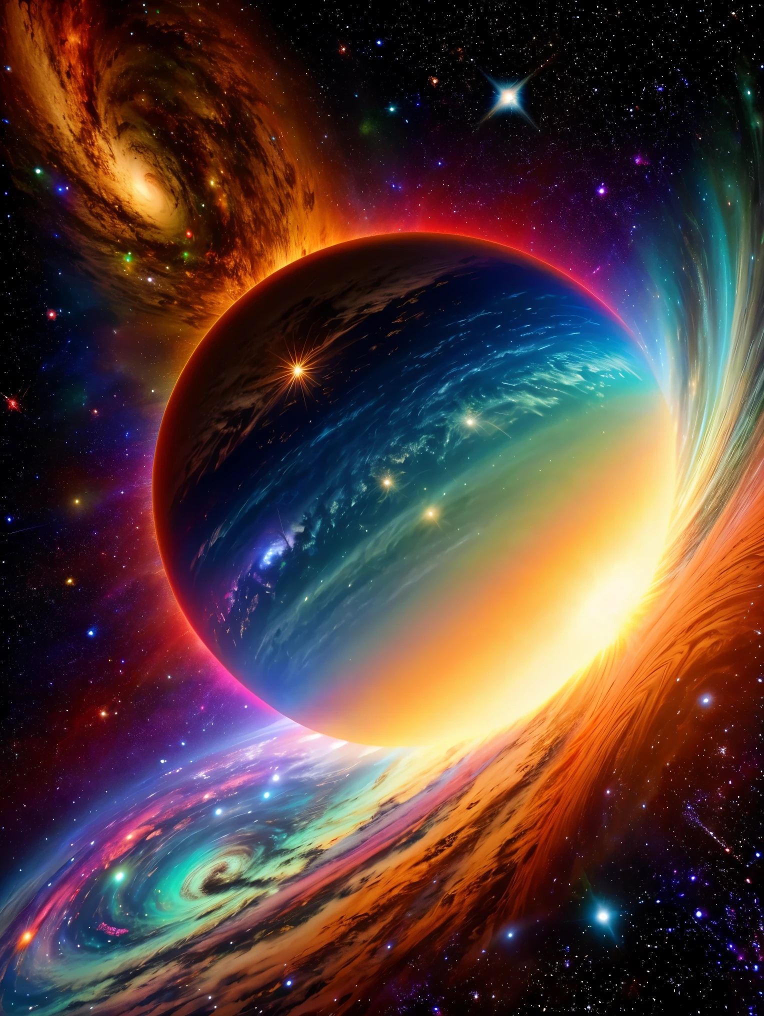 God, the omnipotent creator of the entire universe, greater than all galaxies, represented by the figure of a hyper hyper mega gigantic cloud of energy in the middle of the hyper detailed universe, hyper sharp, hyper realistic, intricate, 32k, photorealism style