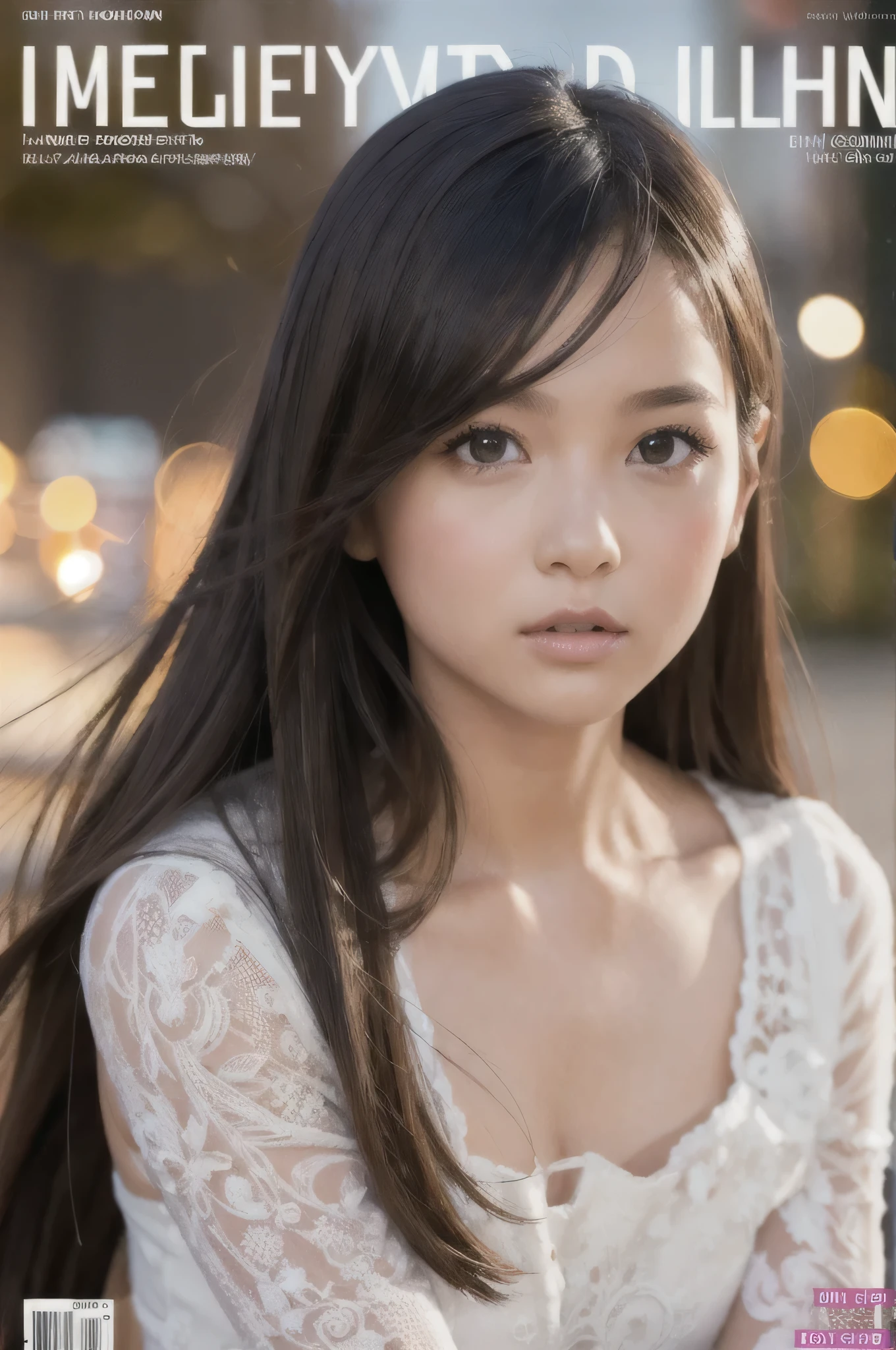 (best quality), (ultra-detailed), (llustration), (detailed light), (an extremely delicate and beautiful), ung girl, long hair, brown hair, brown eyes, model, (women fashion magazine front cover:1.5), best quality, extremely detailed CG unified 8k wallpaper, High-definition raw color photos, professional photograpy, (((Bokeh))), depth of fields,