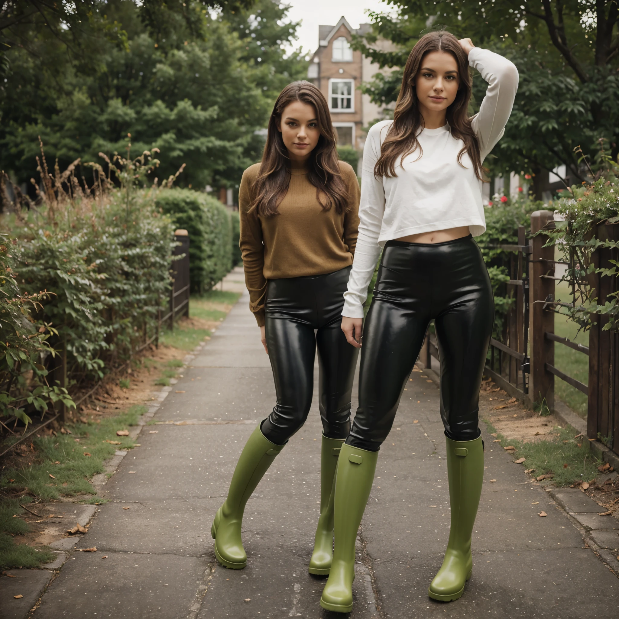 Green wellies and leather leggings