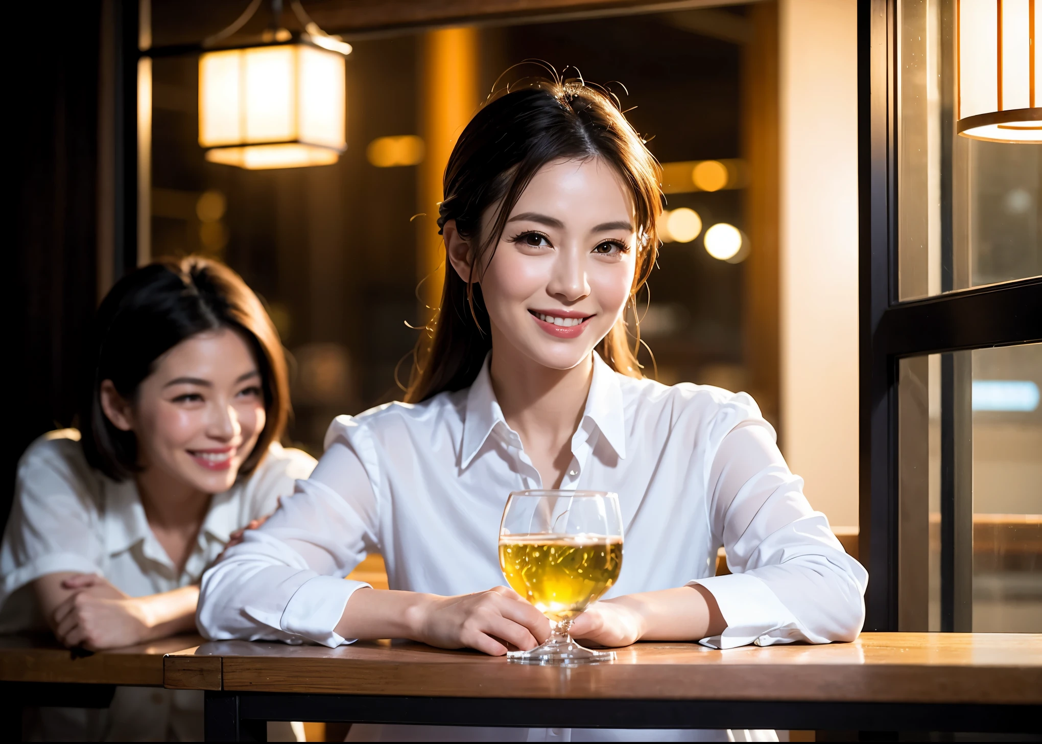 64k, UHD, highest quality, masterpiece: 1.2), (realistic, photorealistic: 1.37), Super detailed, celebration party、beauty、Charm、beautiful mature woman、Three women who love sake、three men、luxury hotel、SAKESake、Shochu、Sparkling wine、winter night、restaurantで日本酒宴会、(slimな男女4名),(Sake party for 5 people)、(slimフェイス),Happy、 最高なsmile、Fox Face、Berry Short、(because I'thin), (brown hair), (shortcut), long sleeve shirt、winter fashion、Colombia、Brazilian、Japanese、Dutch、German、Portuguese、Belgian、Italian、french, (gushing), (slimボティ), (brown hair), (shortcut), 端正なbeauty、cheeks blush a little, (41 years old), 38 years old, 35 years old、32 years old、 A beautiful and detailed night view spreads out outside the window........, restaurant, wine glass sitting, At night, in a prominent place (from the Upper body) nova frog style, actress, model, Upper body, White wine, slim,SAKE,very beautiful night view, Put in the Middle, Happy smile, (smile: 1.15),