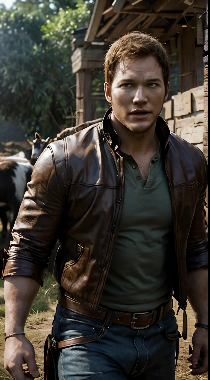 Masterpiece, Highest Quality, Ultra-Detailed, Hyper-Real, ((Chris Pratt)), Become a Goat Herder, Perfect Face, FOTO FRONTAL, cinematic lighthing, full body, 