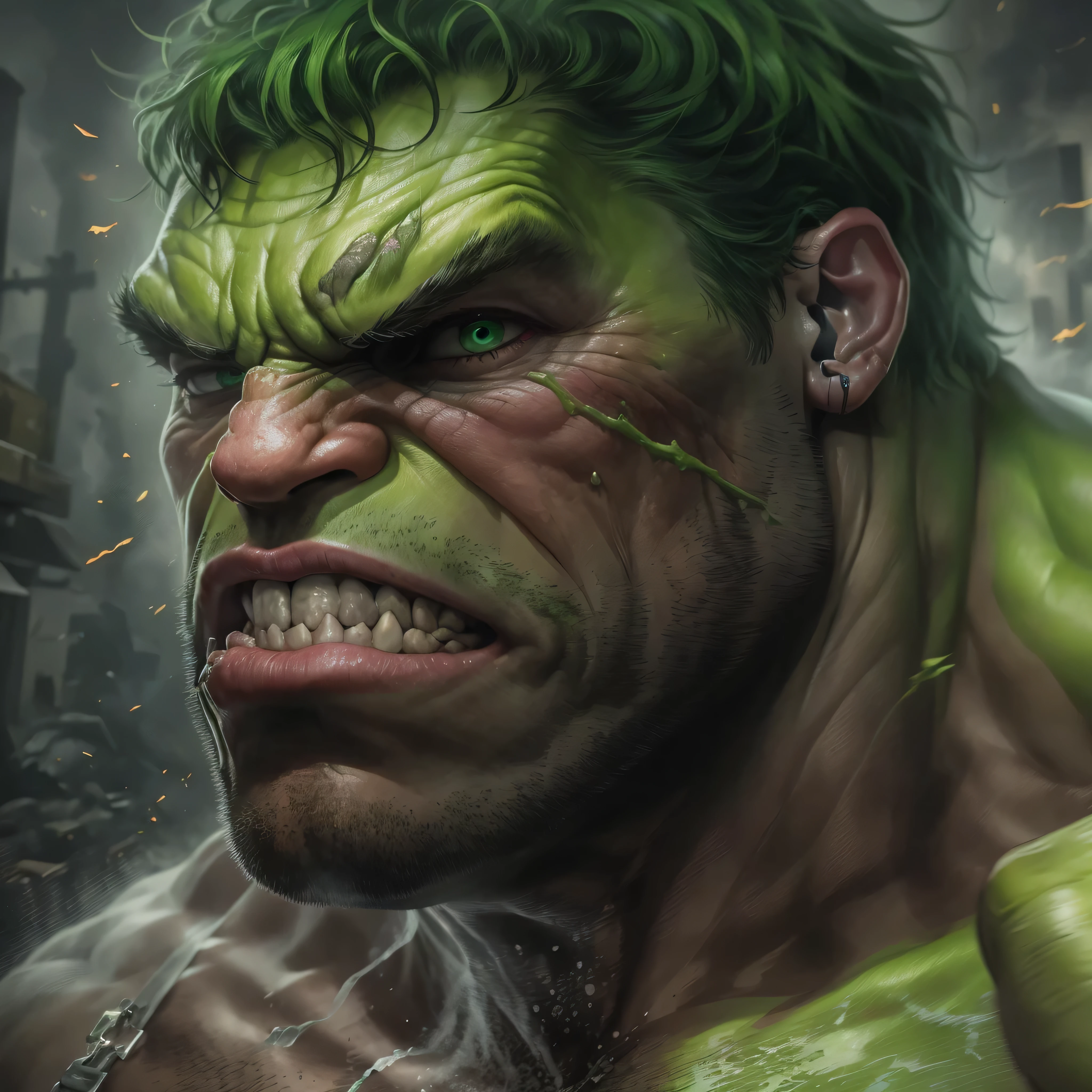 Assunto: A powerful and photorealistic depiction of the Hulk: uma obra-prima verde com fones de ouvido,