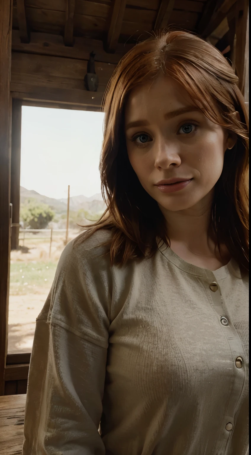 Masterpiece, Highest Quality, Ultra-Detailed, Hyper-Real, ((Bryce Dallas Howard)), Become a Goat Herder, Perfect Face, FOTO FRONTAL, cinematic lighthing,