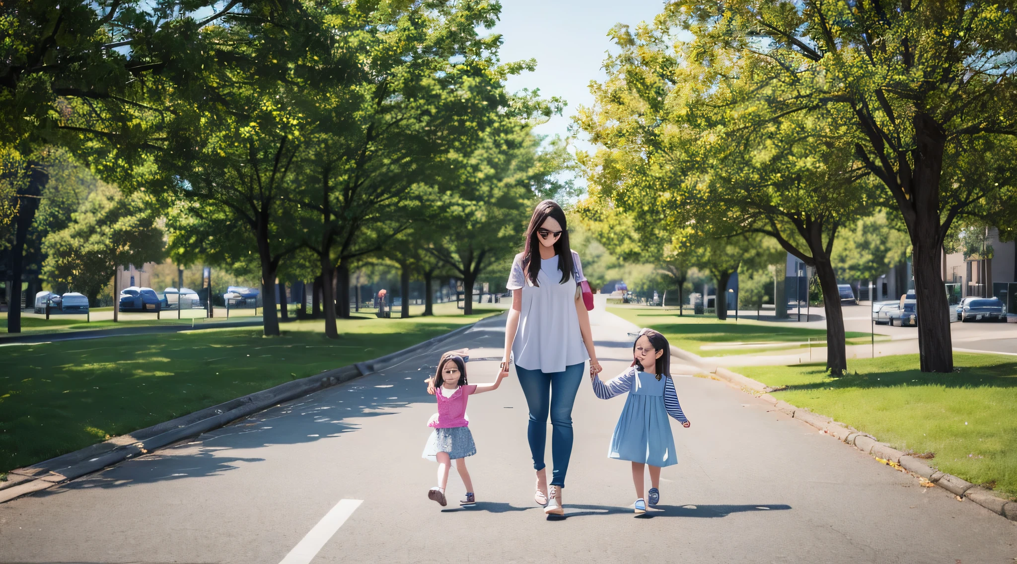 Mother and daughter after shopping walking in the park