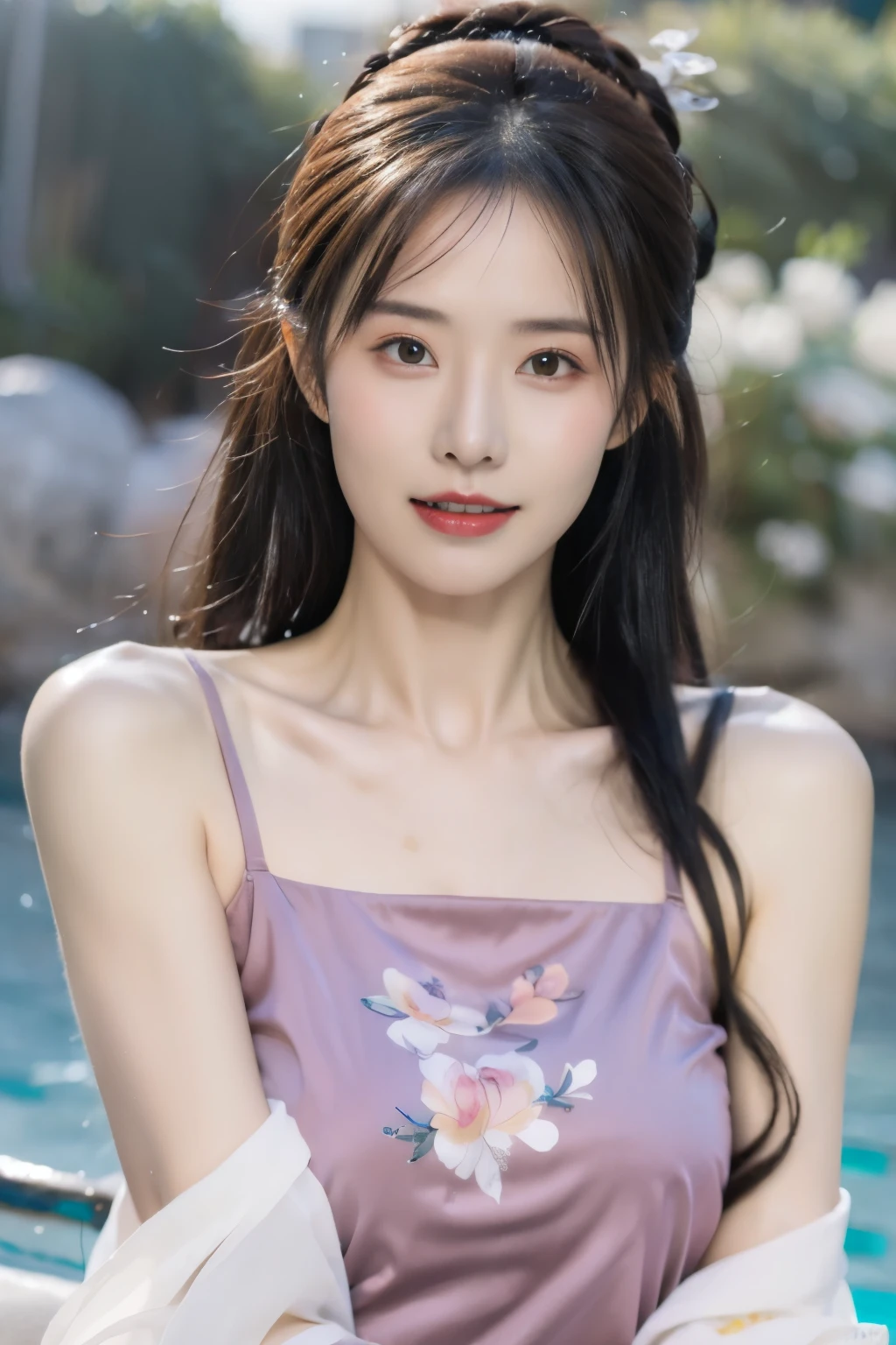 RAW photos,best quality),(lifelike,照片lifelike:1.3),best quality,Highly detailed,masterpiece,Super detailed,illustration,1 girl,upper_body,dynamic angle,World Mastery Theatre,messy_long_hair,best quality,Extremely detailed CG unified 8k wallpaper,,amazing,light,lens_flare,dunhuang_style,real person