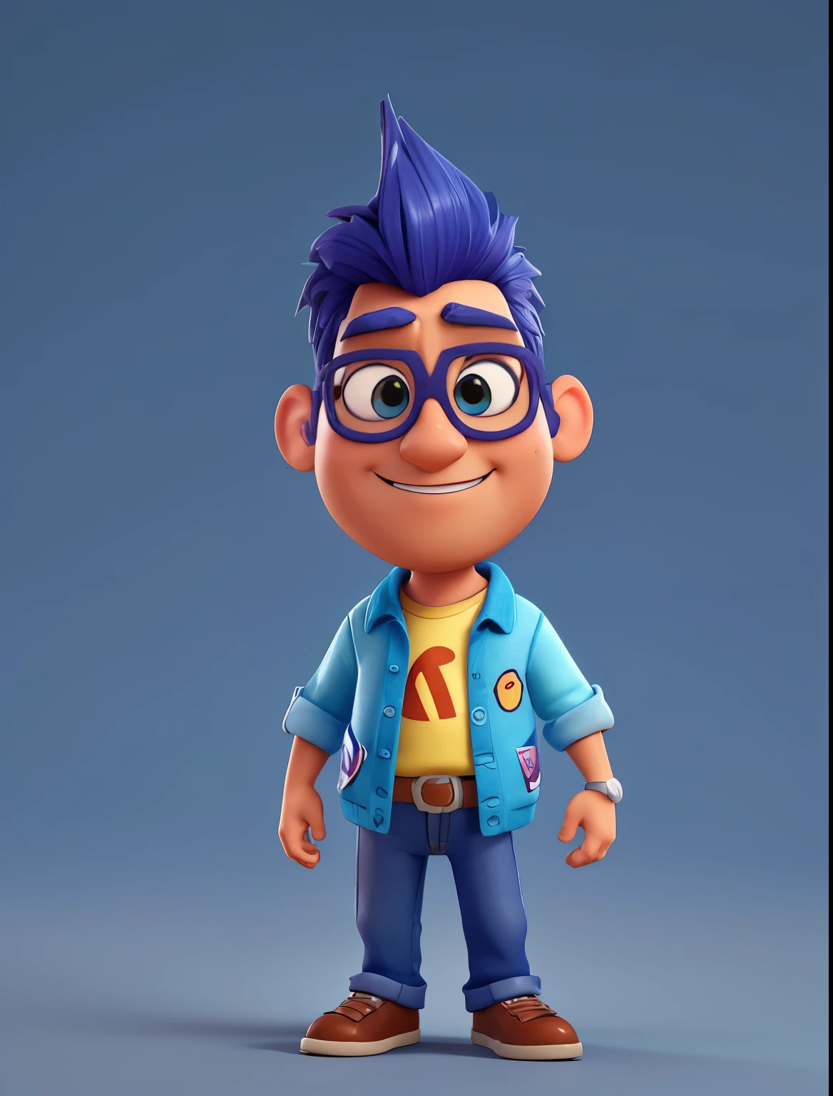 personagem dos desenhos animados de um homem uma camisa azul, animation character, Caractere estilizado, animation style rendering, 3D estilizado, Arnold Maya rendering, Stylized 3D rendering, toon render screenshot, Personagem 3D, Personagem 3D, Stylized 3D rendering, 3D character rendering, personagem de desenho animado, Personagem de close up, Pose de personagem, (Estilo Pixar) (parte mestre:1.2) (Bokeh) (melhor qualidade) (pele detalhada) (textura detalhada) (8k) (argila) (cinematic lighting) (sharp focus