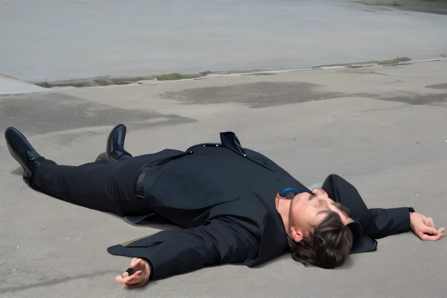 a man with a dog lies on the floor, Placeholder image by Maurizio Cattelan, lying scattered across an empty, dynamic lying pose, lying on the ground, Ron Mueck, lying on your back, lying down, posing as a falling model, lying on the ground, installing, George Soros: Full body shot, Marina Abramović, ilya kushinov, unconscious