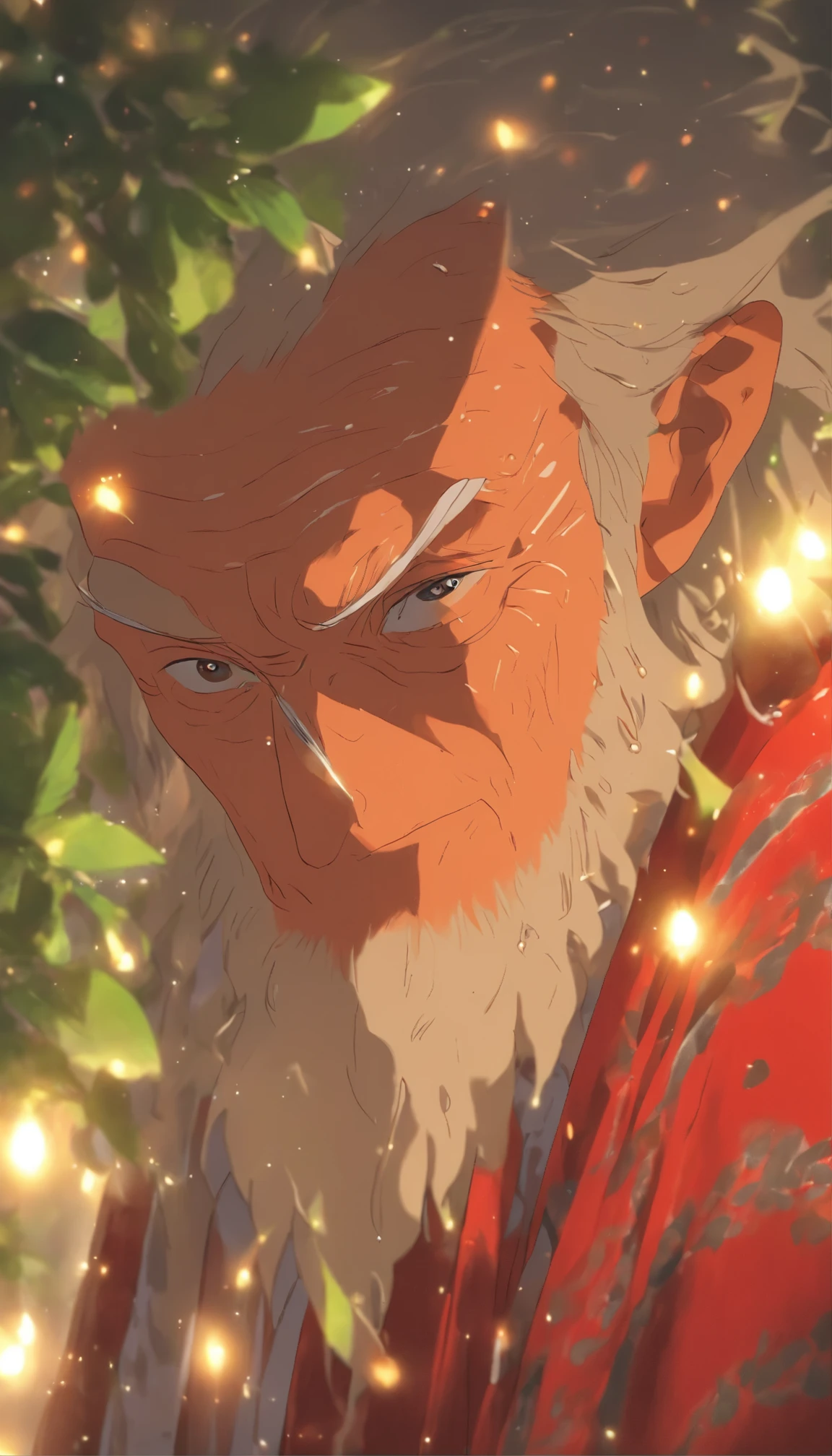 /imagine prompt: An old elder with tears streaming down his face wearing red blanket with gecko ornaments on his blanket, ,32k, best quality, masterpiece, super detail, high details, by Makoto Shinkai ,in the style of the stars art group xing xing, --niji 5