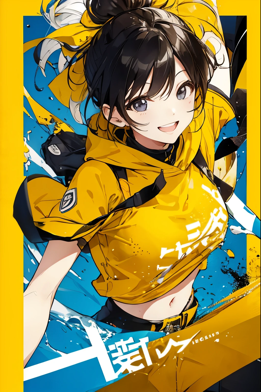 theme yellow、bright、cheerful、Full of smiles、Active、woman、bold composition