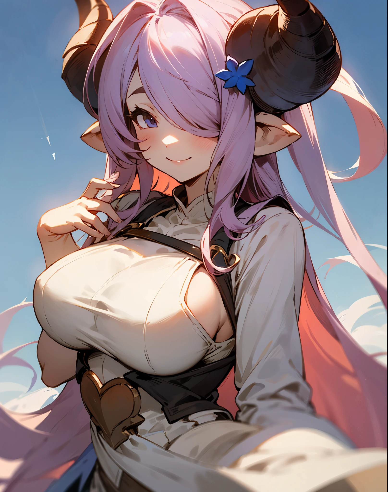 Granblue Fantasy,Smile,Narmaya,big breasts,two horns on head