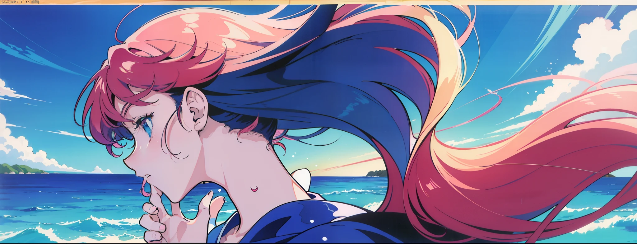 Ocean、beautiful scenery、There are no people、90's anime art style, 80's anime art style, In the art style of 80's anime, 9 0 s anime aesthetic, retro anime images, 90s anime style, 90s anime style, 80s anime style, 1980's anime style、poster of