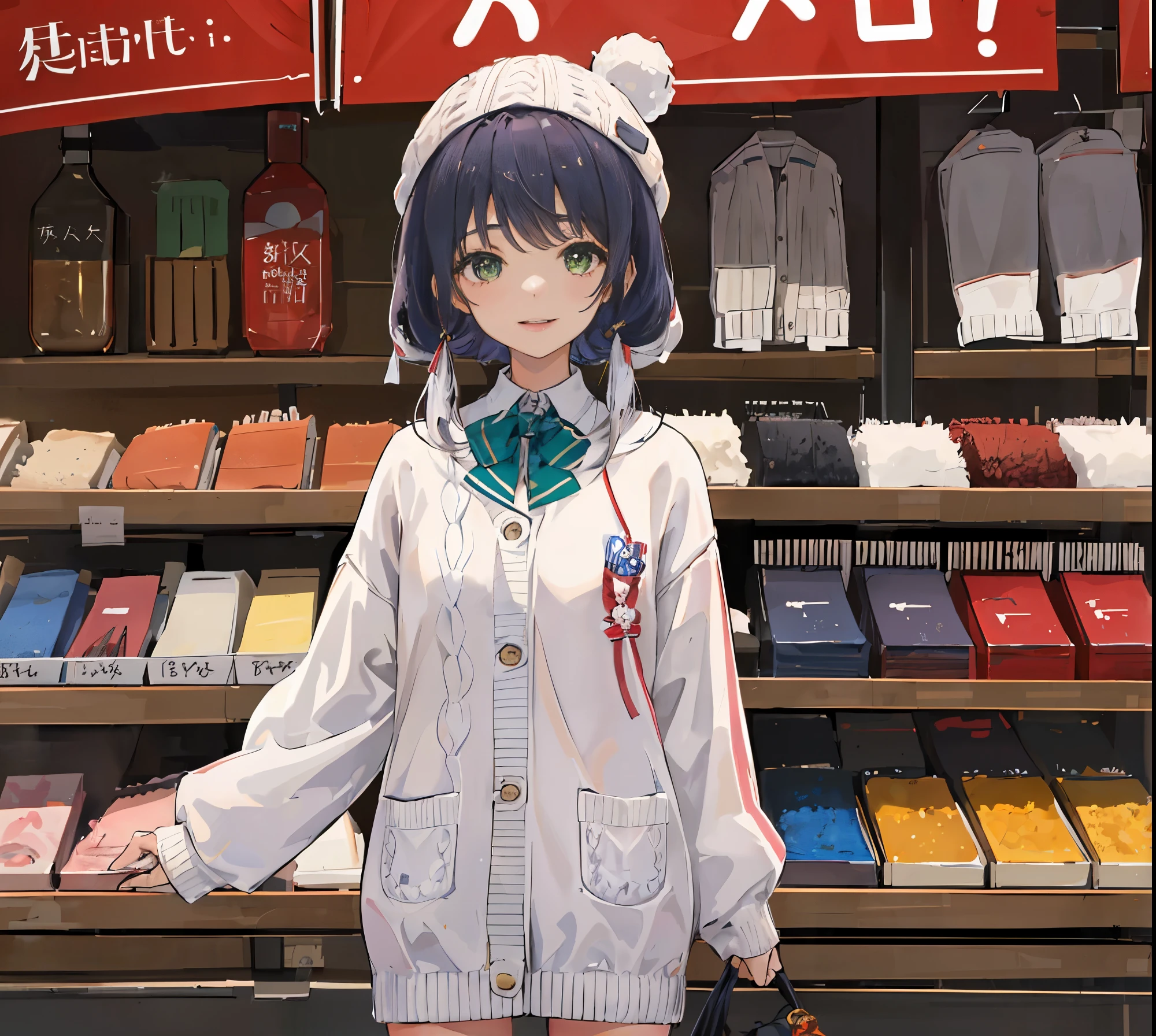 (highest quality, ),cute Kindergartener,small breasts, knit hat雑誌の表紙,Jacket photo,knit hatの女の子,two dimensional background, smileの女の子たち,knit hat姿, 18+, NSFW,Girls are happy, 16 years old, wonderful, cute, smile, audience, article, shape, advertisement, magazine title, Lily \(knit hat\), knit hatCMのadvertisement, Are standing, cowboy shot, looking at the viewer, green eyes, smile, V arm,