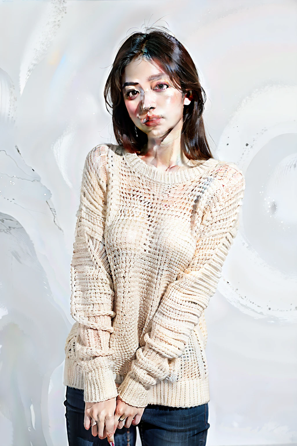 1 girl,sweater,White background,