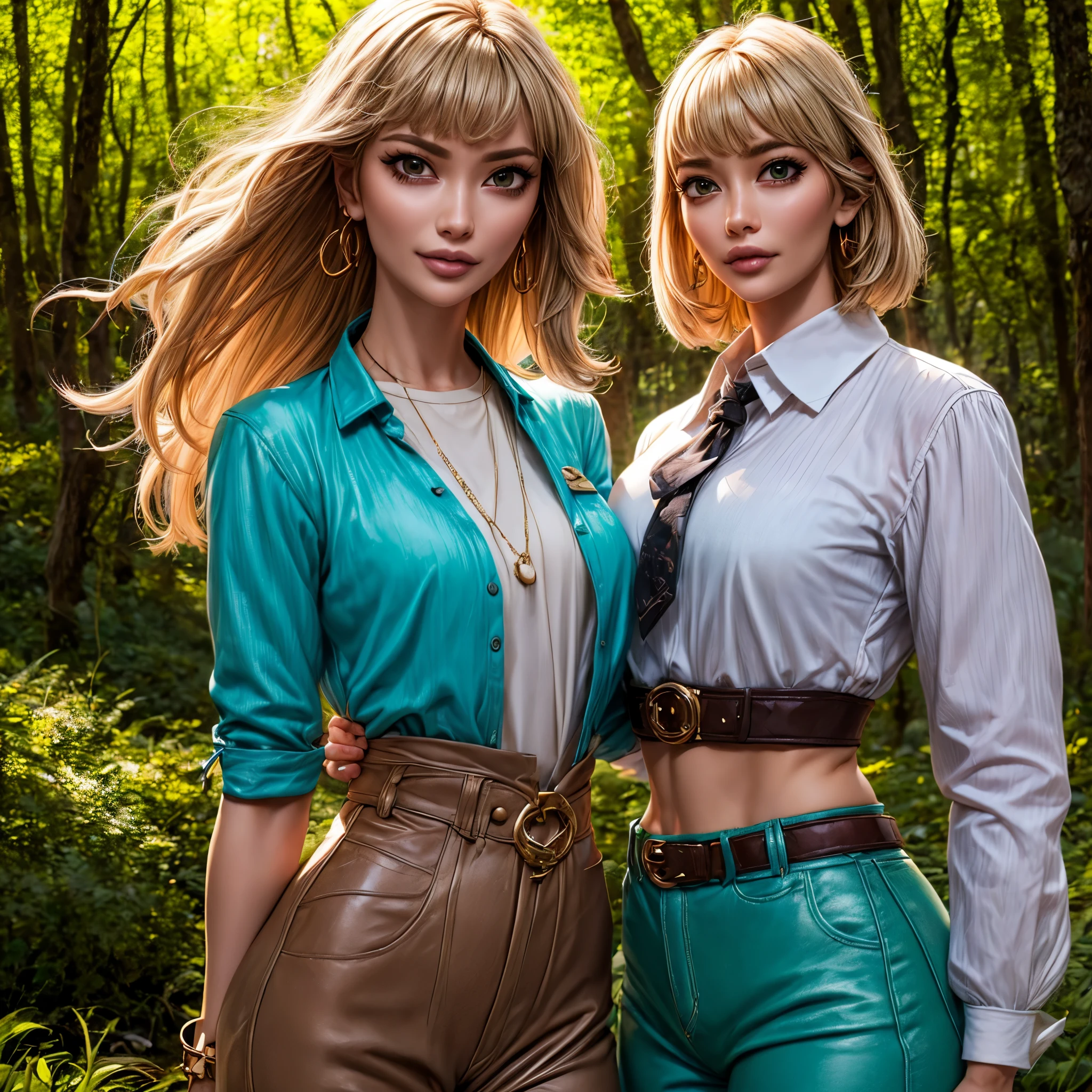 (best quality,4k,8k,highres,masterpiece:1.2),ultra-detailed, female ranger, short blond hair, spear, white shirt, green leather vest, green trousers, brown boots, A-cup, in the woods, AIKA, seethru, HDR, 8k, absurdres, cinestill 800, sharp focus, add_detail:2, (solo, woman)