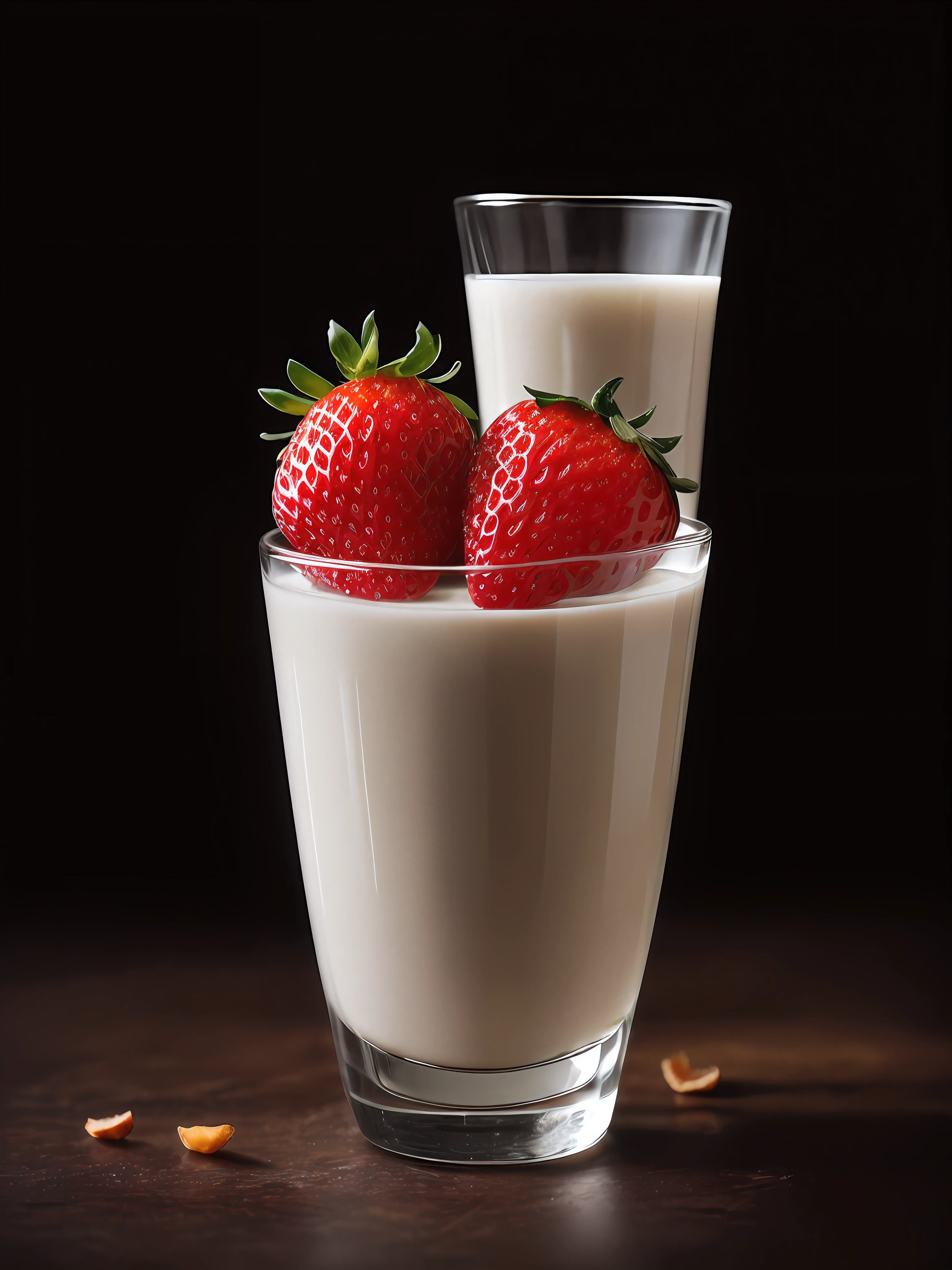 product photography of a 10 small strawberries fall into a glass of milk, intricate, epic, highly detailed, vibrant, food photography, epic render, octane, accent lights, (backlit:1.3), (cinematic:1.3), intricate details, (ArtStation:1.3)