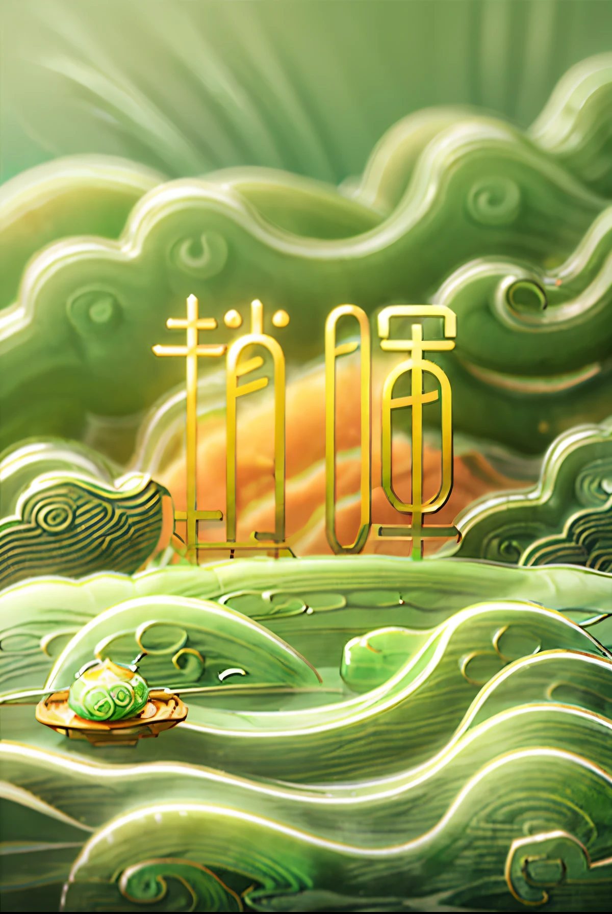 (Chinese colors theme),(jade carving:1.5),(lose focus:1.2), (Chinese cloud pattern:1.2), Oriental elements,  senior color matching,fantastic,magical light effect,Masterpiece,super delicate,three-dimensional,super rich,super detailed,8k,gold,gold line,jade, 3ddianshang\(style\)