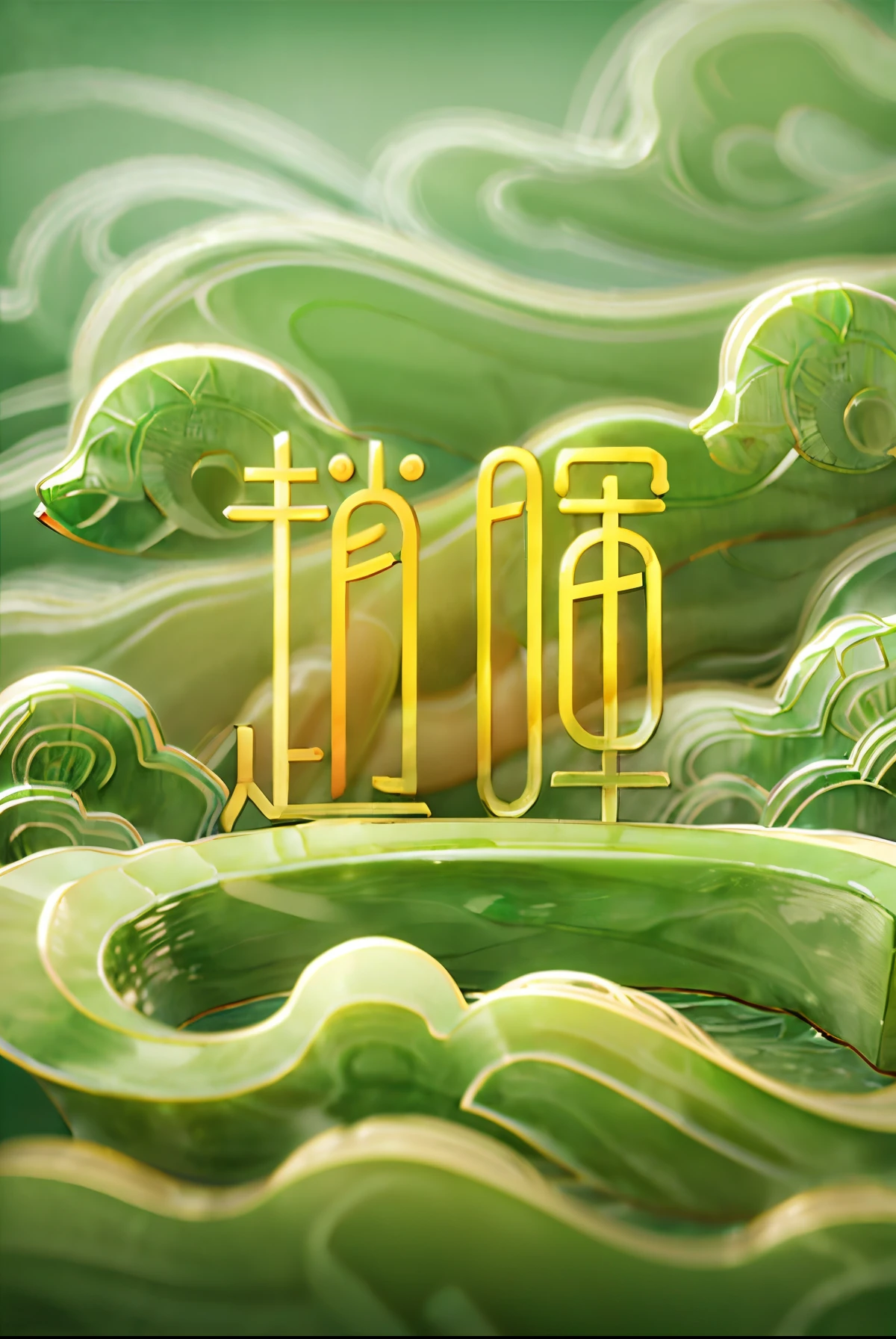 (Chinese colors theme),(jade carving:1.5),(lose focus:1.2), (Chinese cloud pattern:1.2), Oriental elements,  senior color matching,fantastic,magical light effect,Masterpiece,super delicate,three-dimensional,super rich,super detailed,8k,gold,gold line,jade, 3ddianshang\(style\)