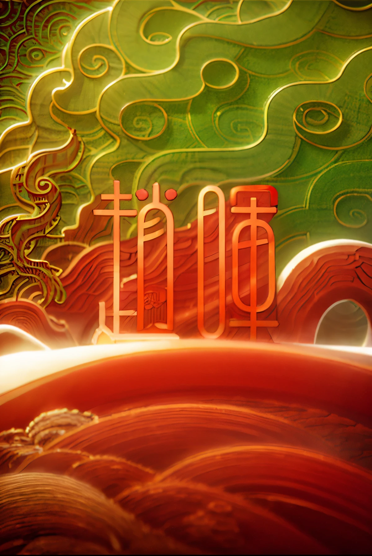 (red theme),(jade carving:1.5), (Chinese cloud pattern:1.2), (Oriental elements, Chinese colors, senior color matching), (lose focus, fantastic, magical light effect), Masterpiece, super delicate,three-dimensional,super rich,super detailed,8k,gold,gold line,jade, 3ddianshang\(style\)