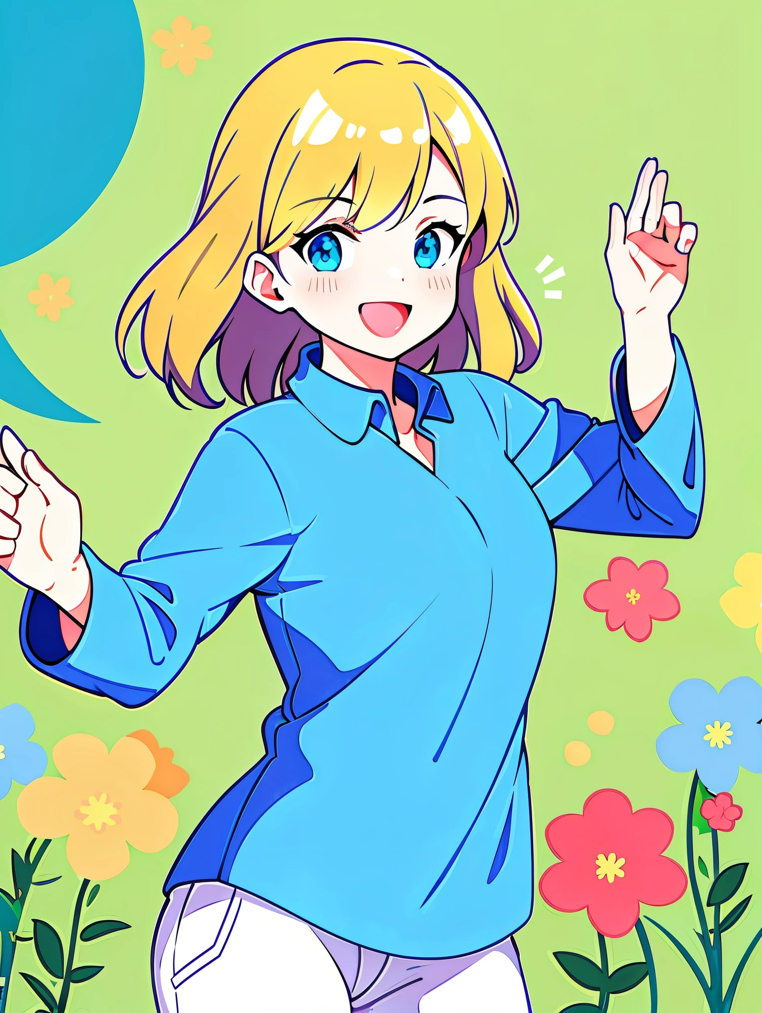 (Flattening,UI vector style), (1 girl),((Practicing Tai Chi in Green Park)),rosy cheeks,(smile),Wear casual and comfortable clothing,(garden,On the grass,blue sky,dense with greenery,flowers bloom), Bright colors,Cheerful atmosphere,(Simple illustration),(smooth line art:1.2), (Minimalism), White background,(graphic design aesthetics),(flat illustration)