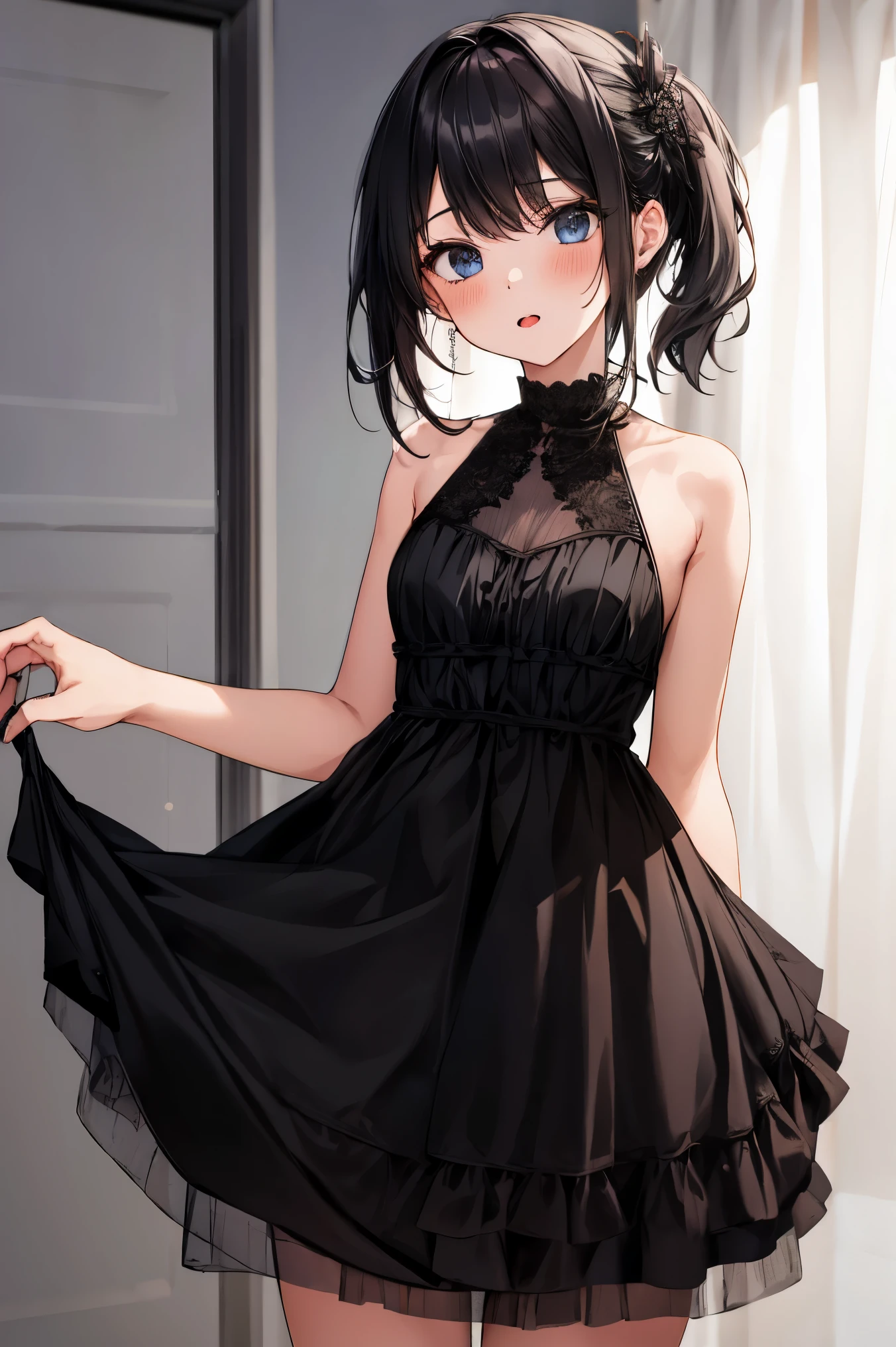 1girl, black dress