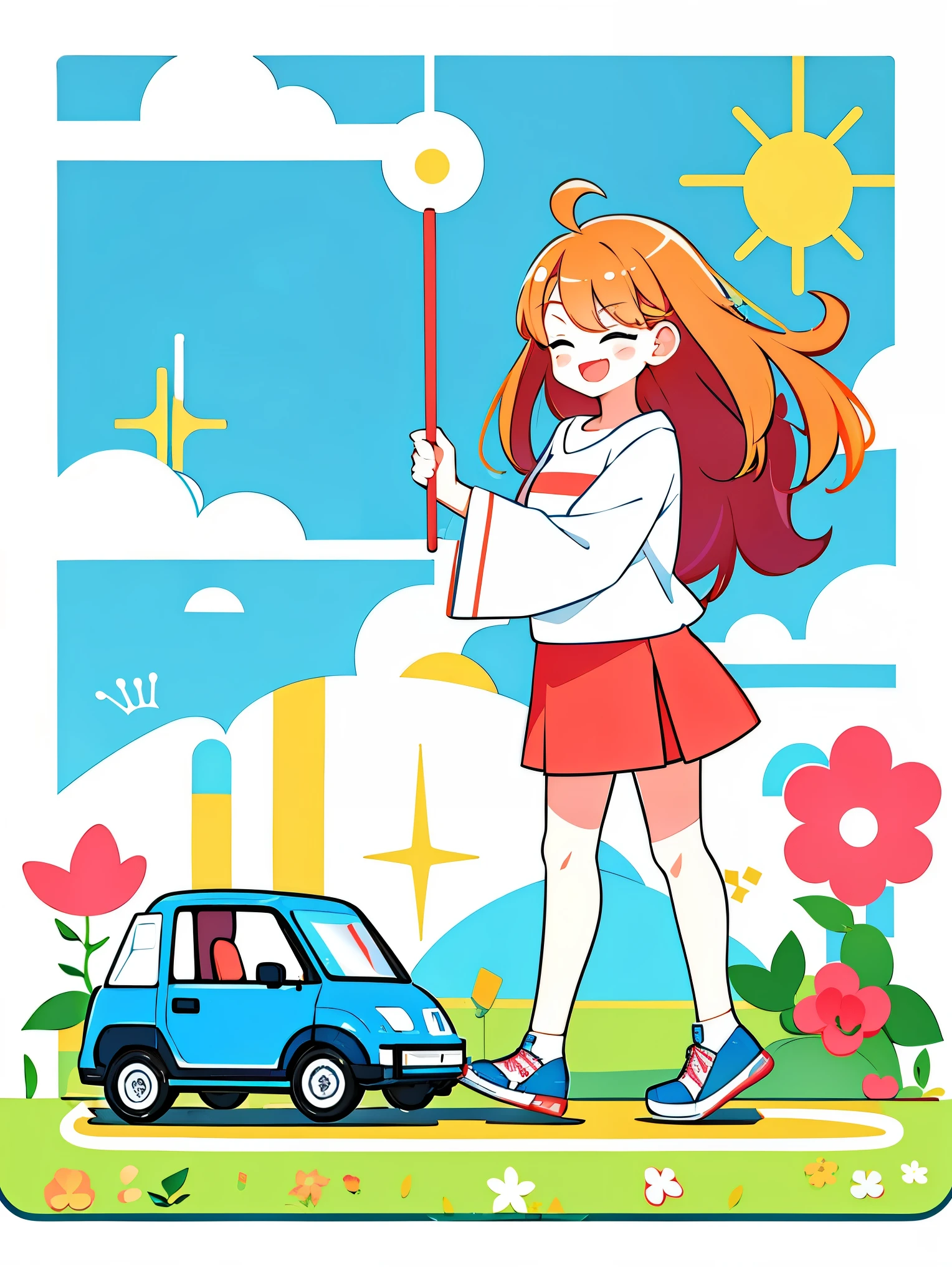 (Flattening,UI vector style), (1 girl,在绿色garden中练太极:1.5),rosy cheeks,bright smile,wearing casual,cozy clothings,garden,On the grass,blue sky,dense with greenery,flowers bloom, Bright colors,Cheerful atmosphere,(Simple illustration),(smooth line art:1.2), (Minimalism), White background,(graphic design aesthetics),(flat illustration)
