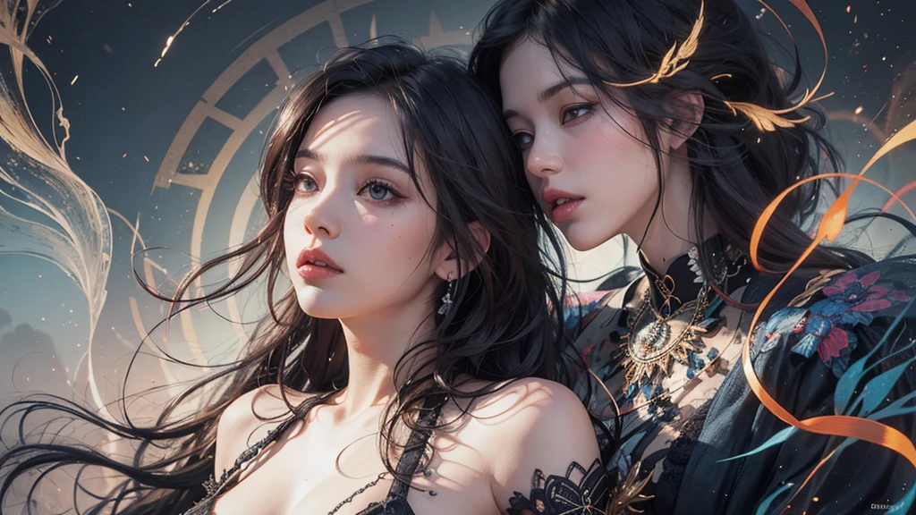 official art, unity 8k wallpaper, ultra detailed, beautiful and aesthetic, beautiful, masterpiece, best quality, (zentangle, mandala, tangle, entangle), dynamic angle, cowboyshot, the most beautiful form of chaos, elegant, a brutalist designed, vivid colours, romanticism, by james jean, roby dwi antono, ross tran, francis bacon, michal mraz, adrian ghenie, petra cortright, gerhard richter, takato yamamoto, ashley wood, atmospheric, enjoying a stream of music, where you can visualize the notes, ecstasy of musical notes, streaming musical notes visible