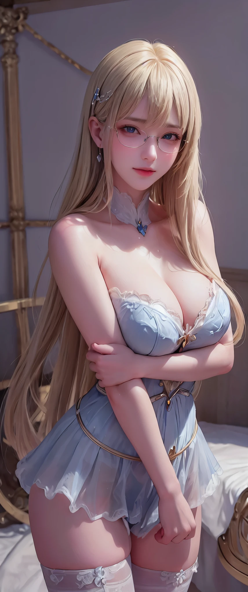 (masterpiece, best quality:1.4),  (modern days), (cowboy shot), 1girl, solo, pov, sfw,wife,

NSFW,nude,Pussy,Stockings,stunning wife, (standing:1.1), dynamic pose, long blonde hair, swept bangs, heart shaped face, elegant face, beautiful face, highly detailed face, highly detailed skin, skin pores, subsurface scattering, (detailed blue eyes), realistic pupils, large breast1.6, loving smile, looking at viewer, full face blush, full lips, centered,

Sextoy, in the bedroom, sunny day, wind, detailed background, depth of field, atmospheric perspective, volumetric lighting, sharp focus,

realistic proportions, good anatomy, (realistic, hyperrealistic:1.4), 16k hdr, glasses eyes,